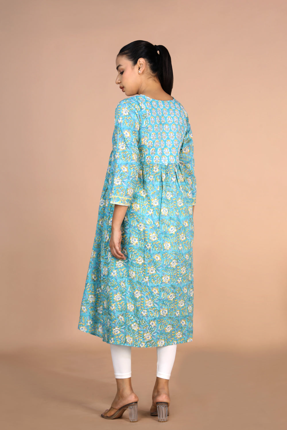 Kalanjali Ethnics Floral sky blue Sanganeri handblock printed cotton Kurti - view 4