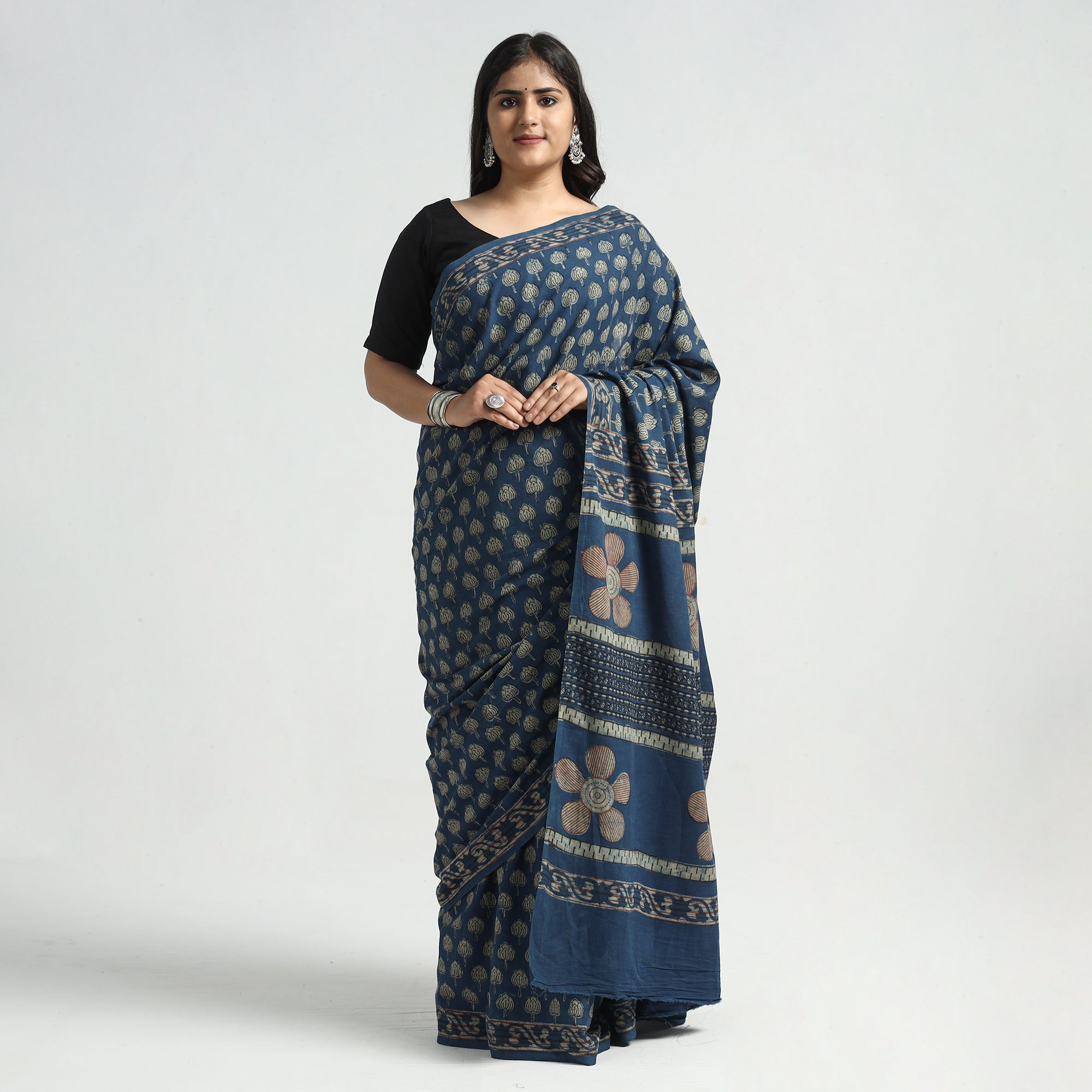 HAVELI CHRONICLES Blue - Akola Hand Block Printed Cotton Saree