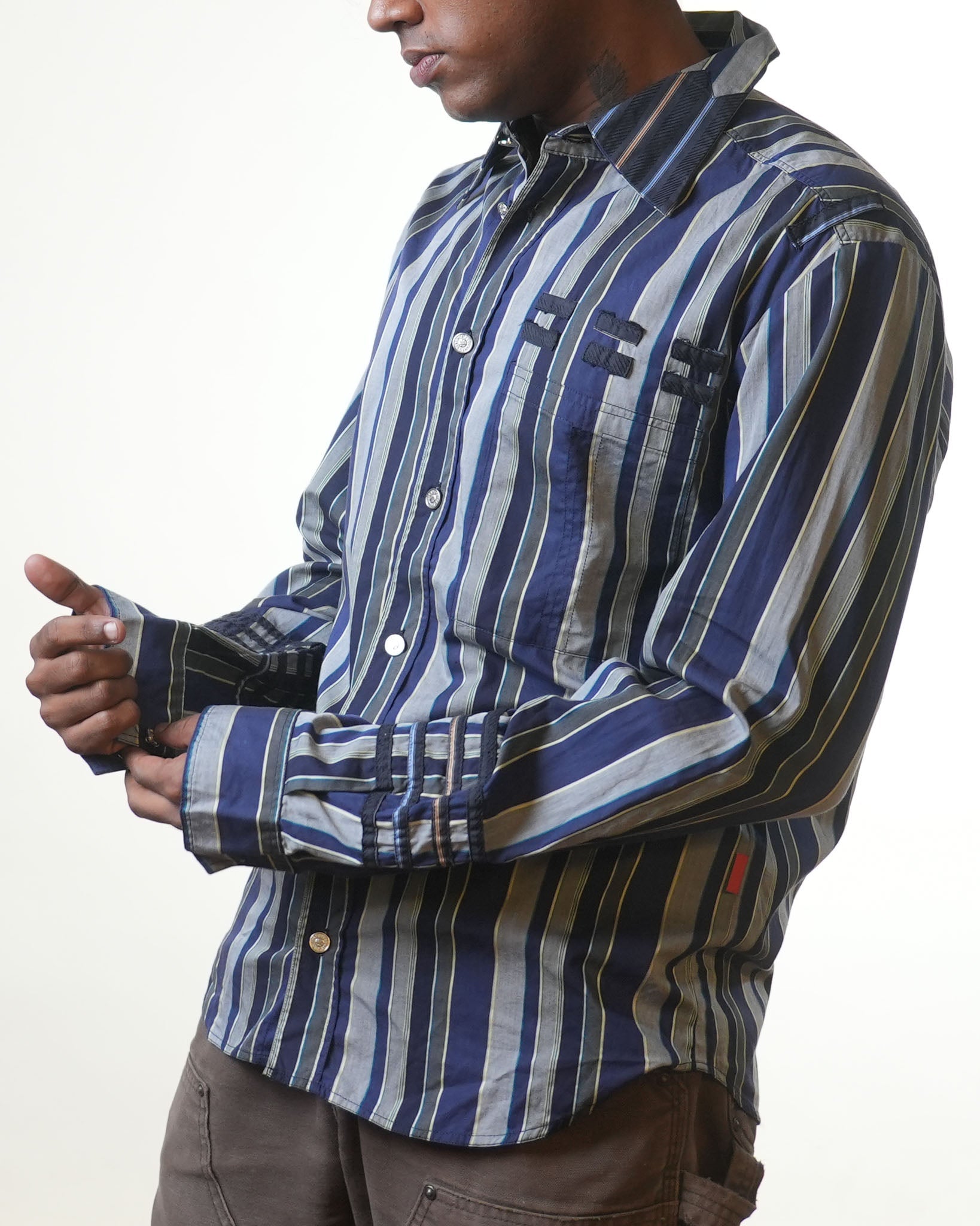 Versace Blue & Grey Striped Shirt - view 2