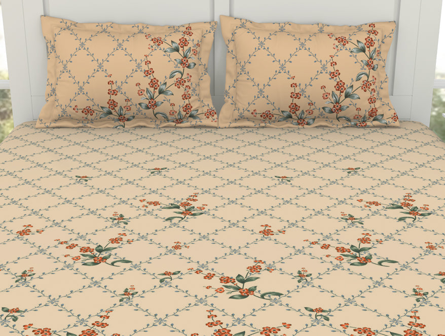 Spaces India Floral Whisper White - Cream 100% Cotton King Size Bedsheet - Lattice By Spaces - view 4