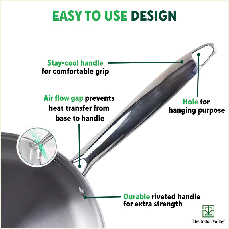 The Indus Valley TurboCuk Tri-ply Stainless Steel Fry Pan, Premium 3 Layer Thick Body, Induction, Non-stick, 23.4/25.4/28 cm, 1.5/1.7/1.9L - view 6