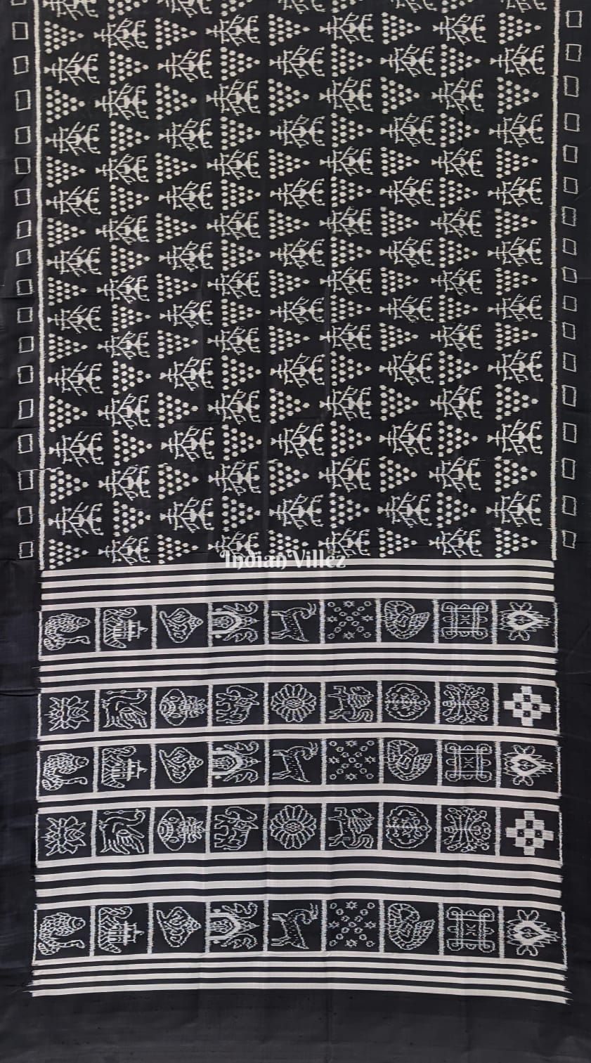 IndianVillèz Black White Tribal Jhoti Contemporary Silk Saree with Nabakothi Anchal - view 2