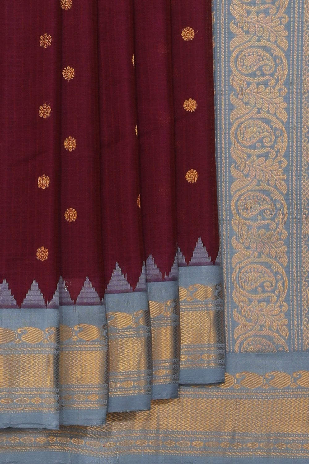 Kalanjali Gadwal Cotton Silk Deep Wine Violet Saree