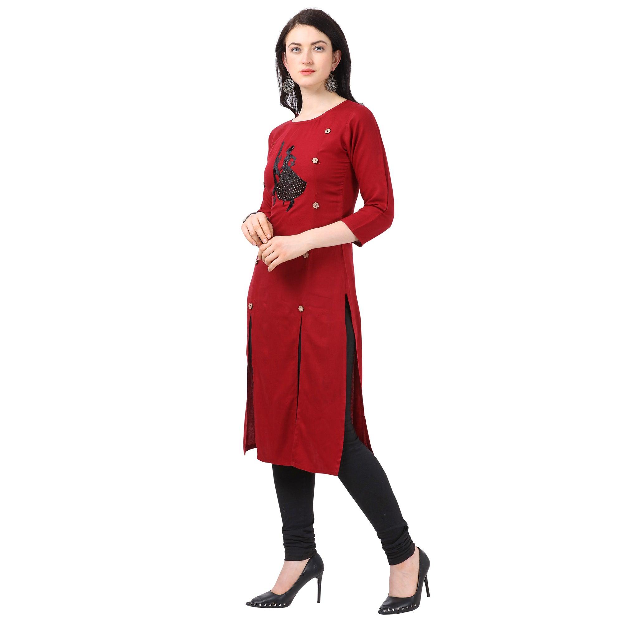 Peachmode Seller Impressive Maroon Colored Partywear Embellished Rayon Kurti - view 4