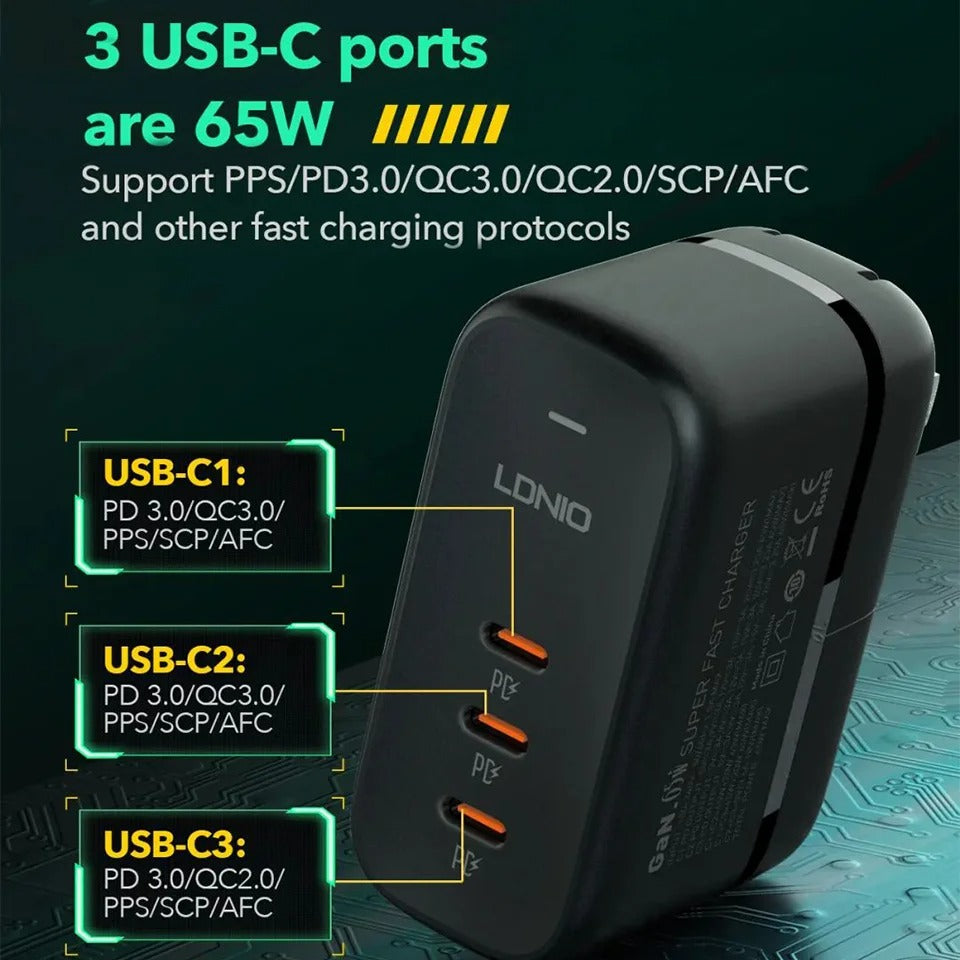 Peeperly Turbo Flow 65W 3-Port USB-C Power Adapter - view 4