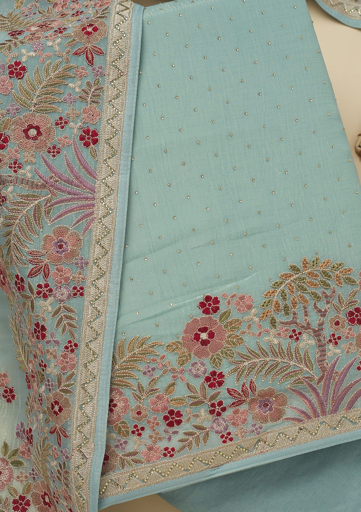 Koskii Sky Blue Threadwork Tissue Unstitched Salwar Suit - view 2
