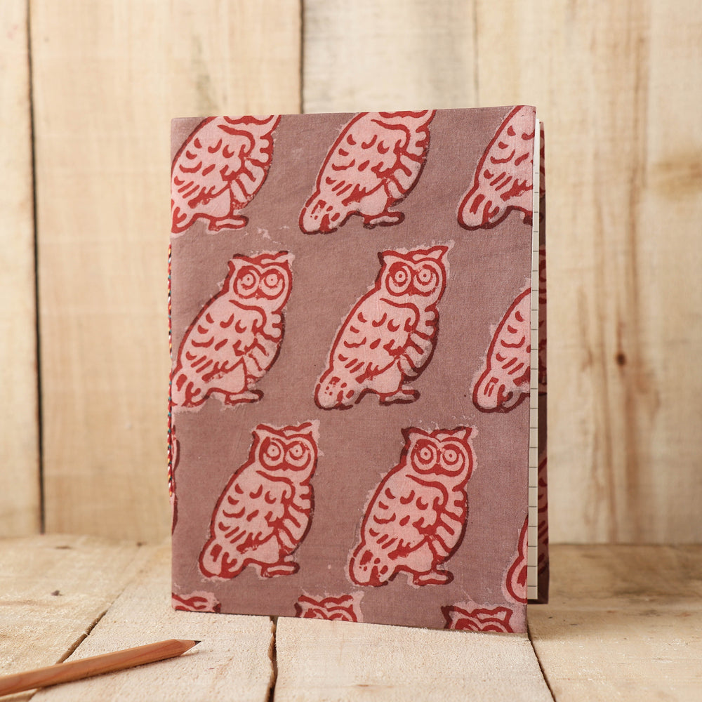 BINDAAS UNLIMITED Brown - Art Block Print Fabric Cover Handmade Paper Notebook (9 x 7 in)