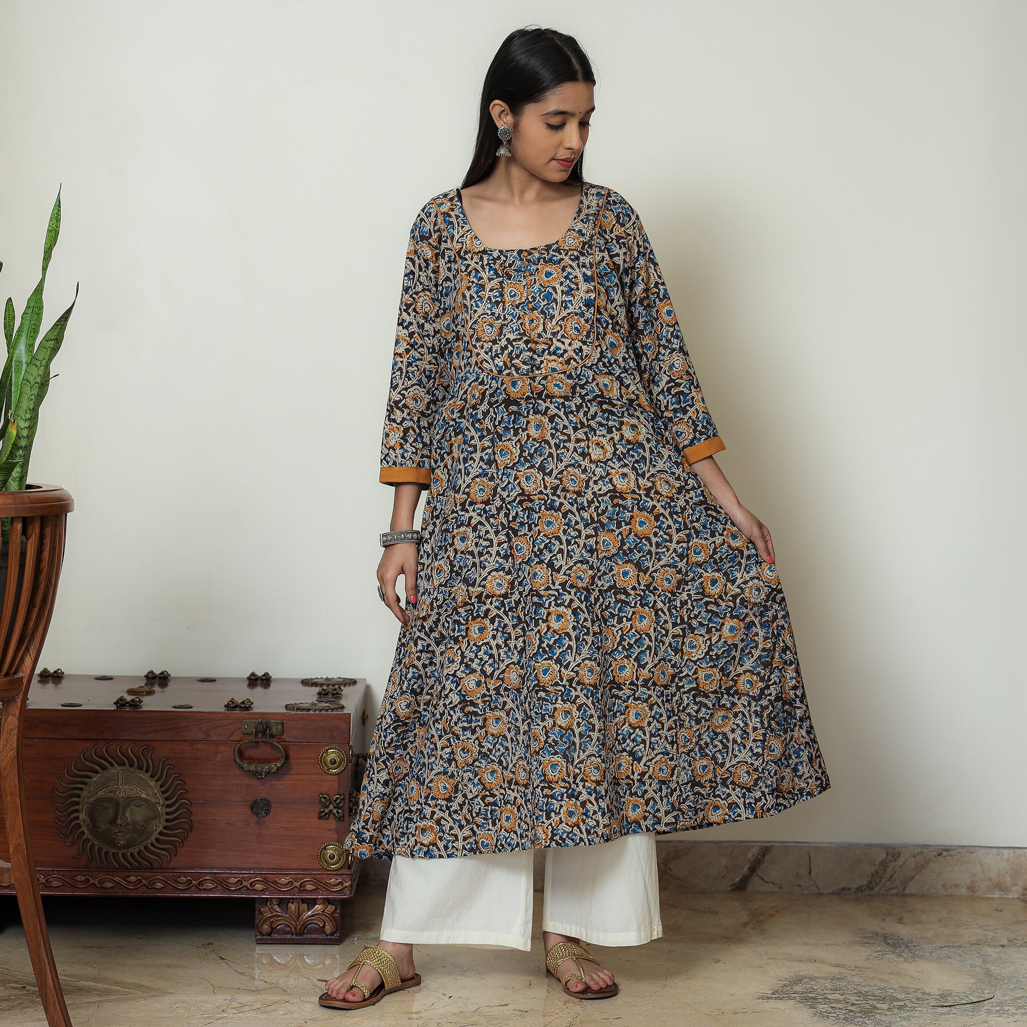 ITOKRI CASUALS Black - Hand Block Print Cotton A-Line Kalamkari Kurta 18 - view 7
