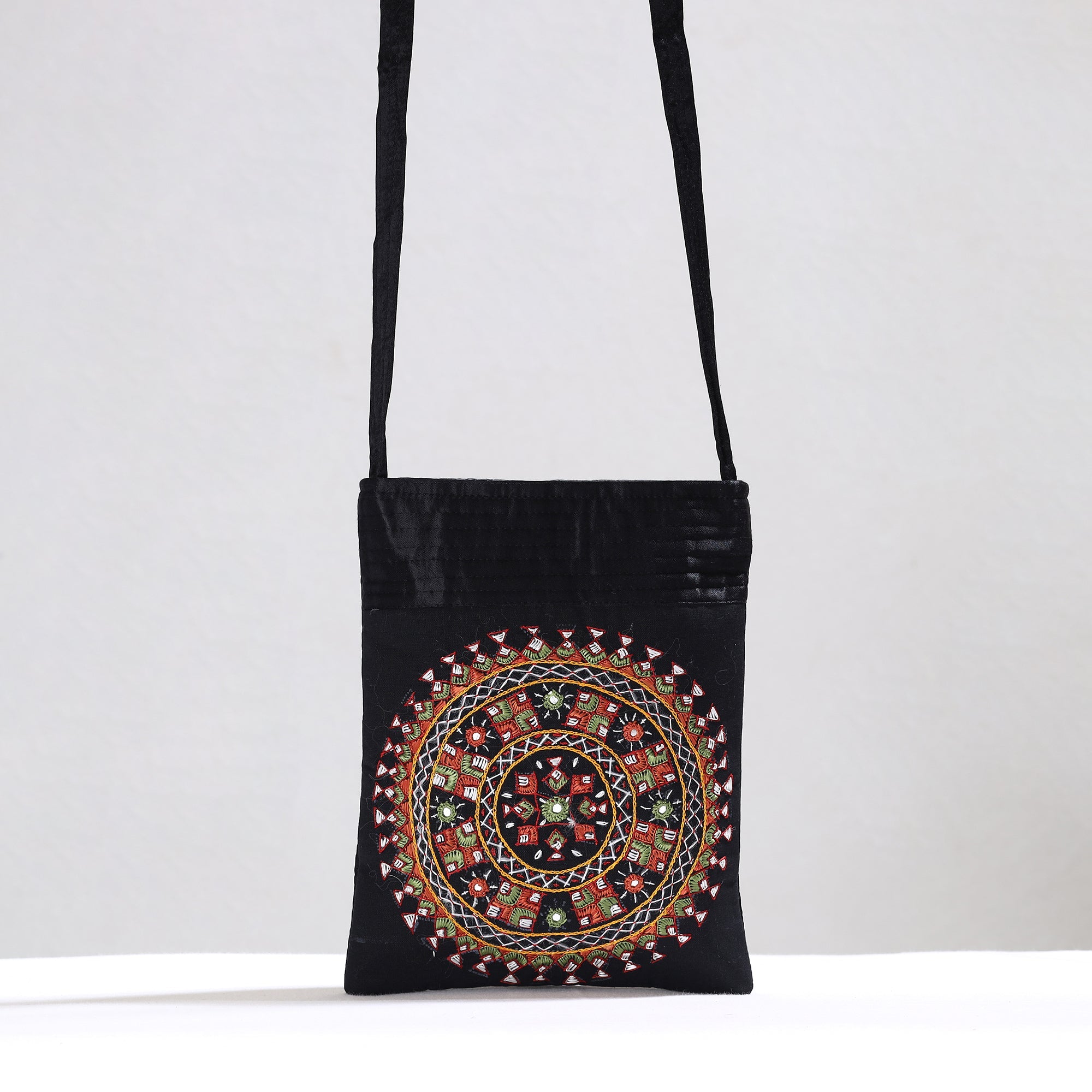 KACHCHH JI CHHAAP Black - Kutch Neran Hand Embroidery Mirror Work Mashru Silk Sling Bag 12