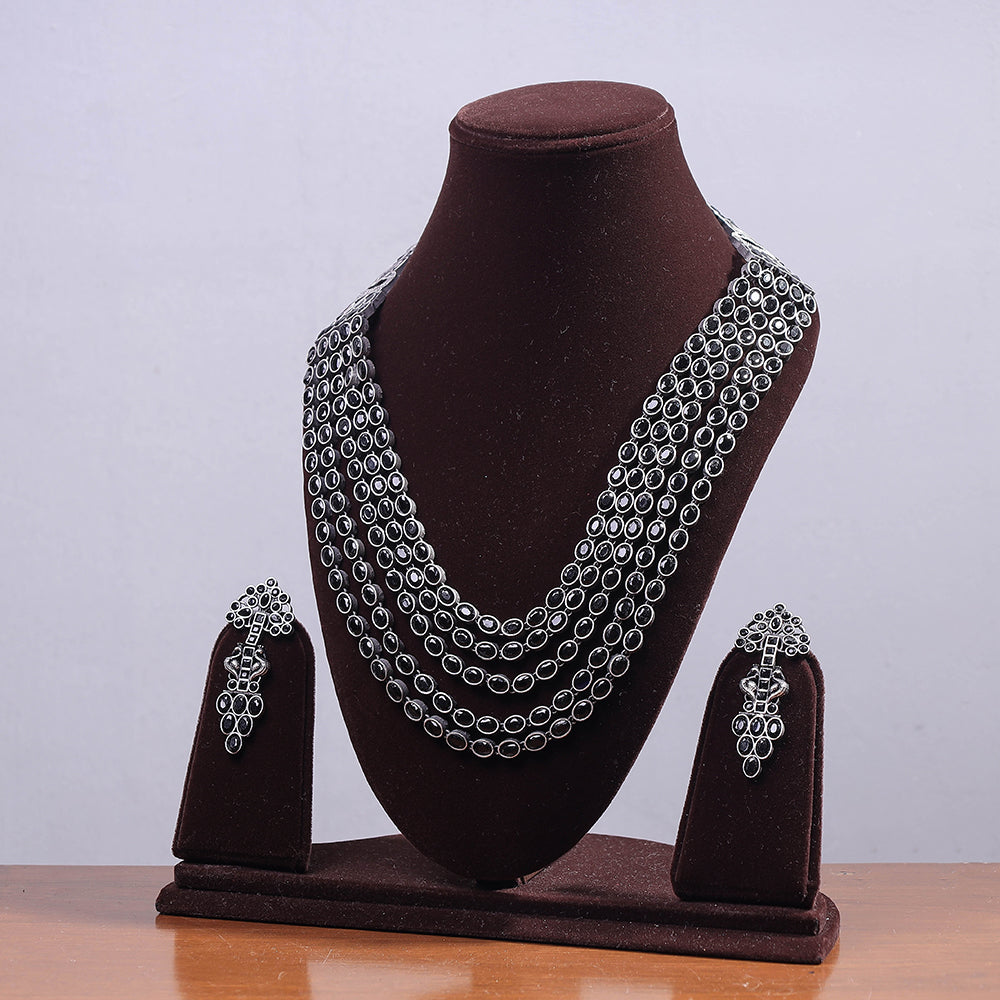 WHITE RIVER STORIES Antique Finish Oxidised White Metal Necklace Set - view 2