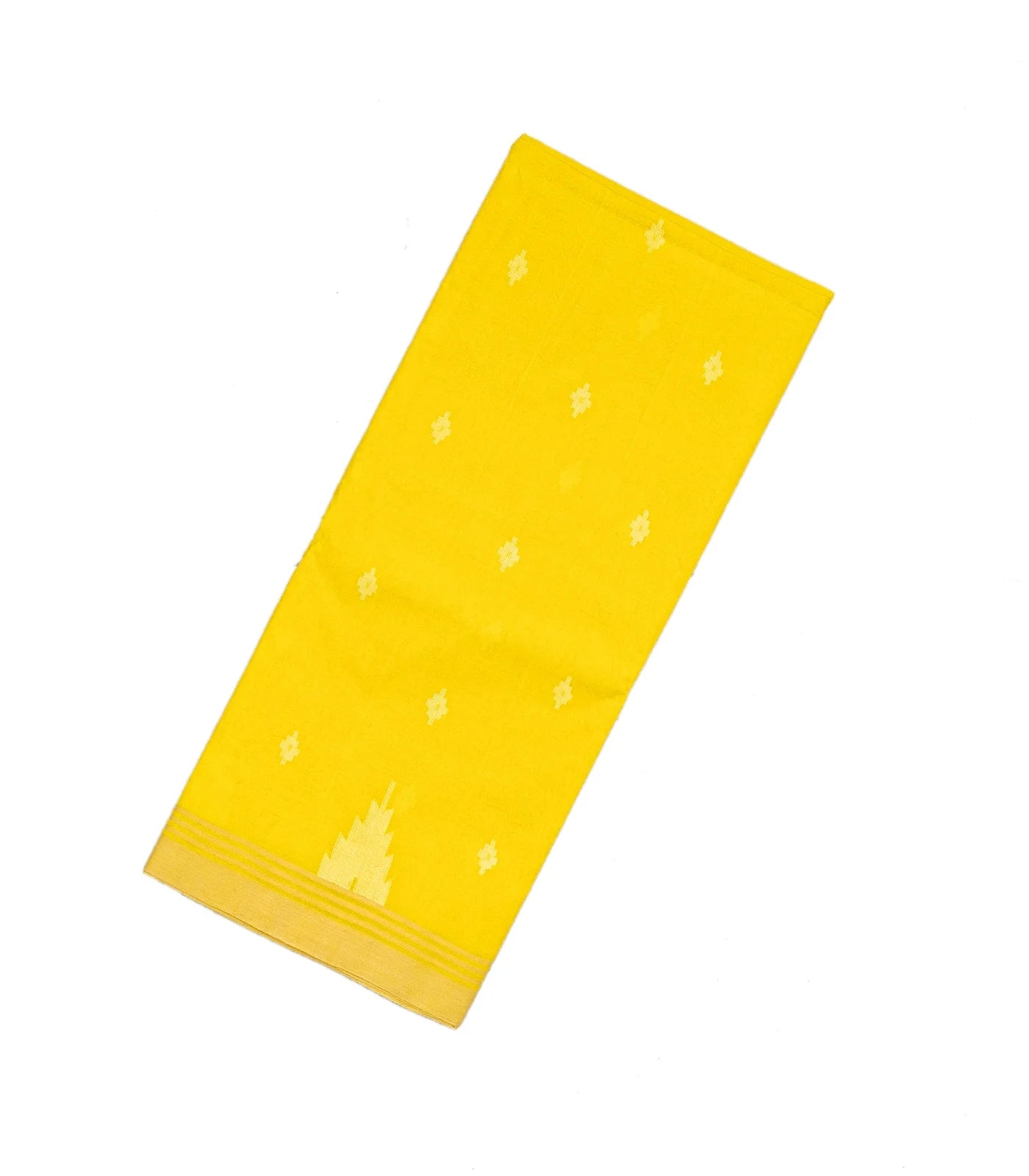 RmKV Lemon Yellow Bengal Cotton Saree With Diamond Motifs