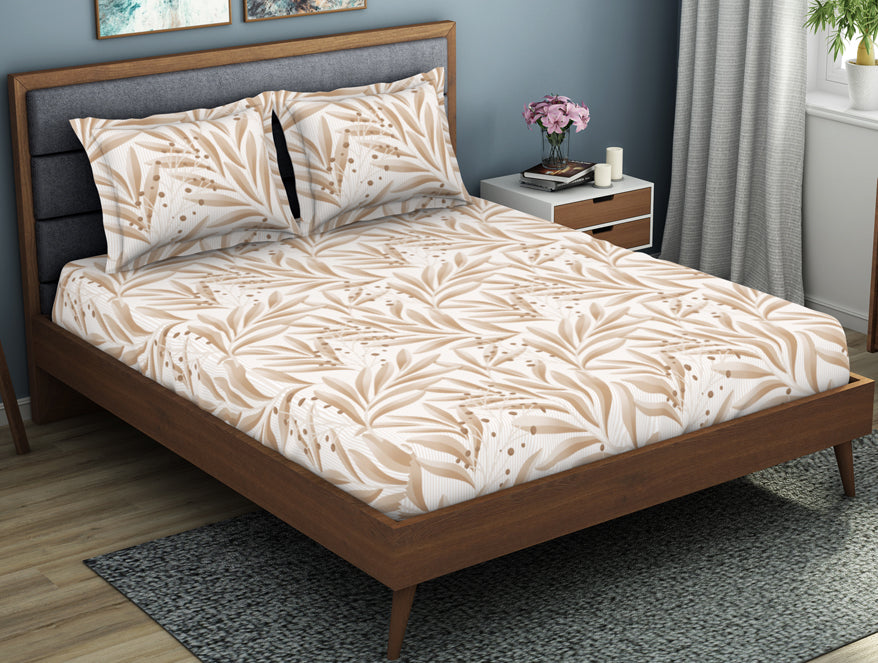 Spaces India Floral Ginger Root - Light Brown Polycotton King Size Bedsheet - Wonder Full By Welspun - view 2