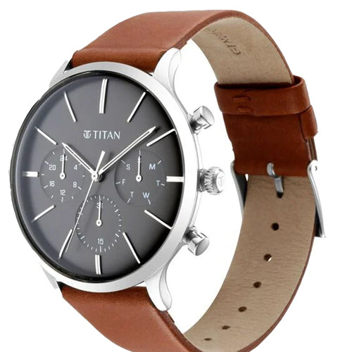 Titan Light Leathers Multifunction Black Dial Brown Leather Strap Watch For Men 42mm NT90134SL01 - view 2