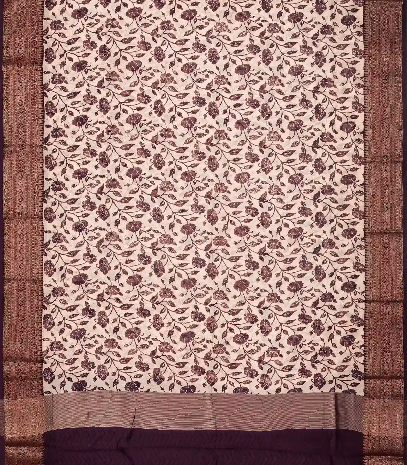 RmKV Burgundy Woven Chanderi Cotton Saree With Printed Floral Motifs - view 2