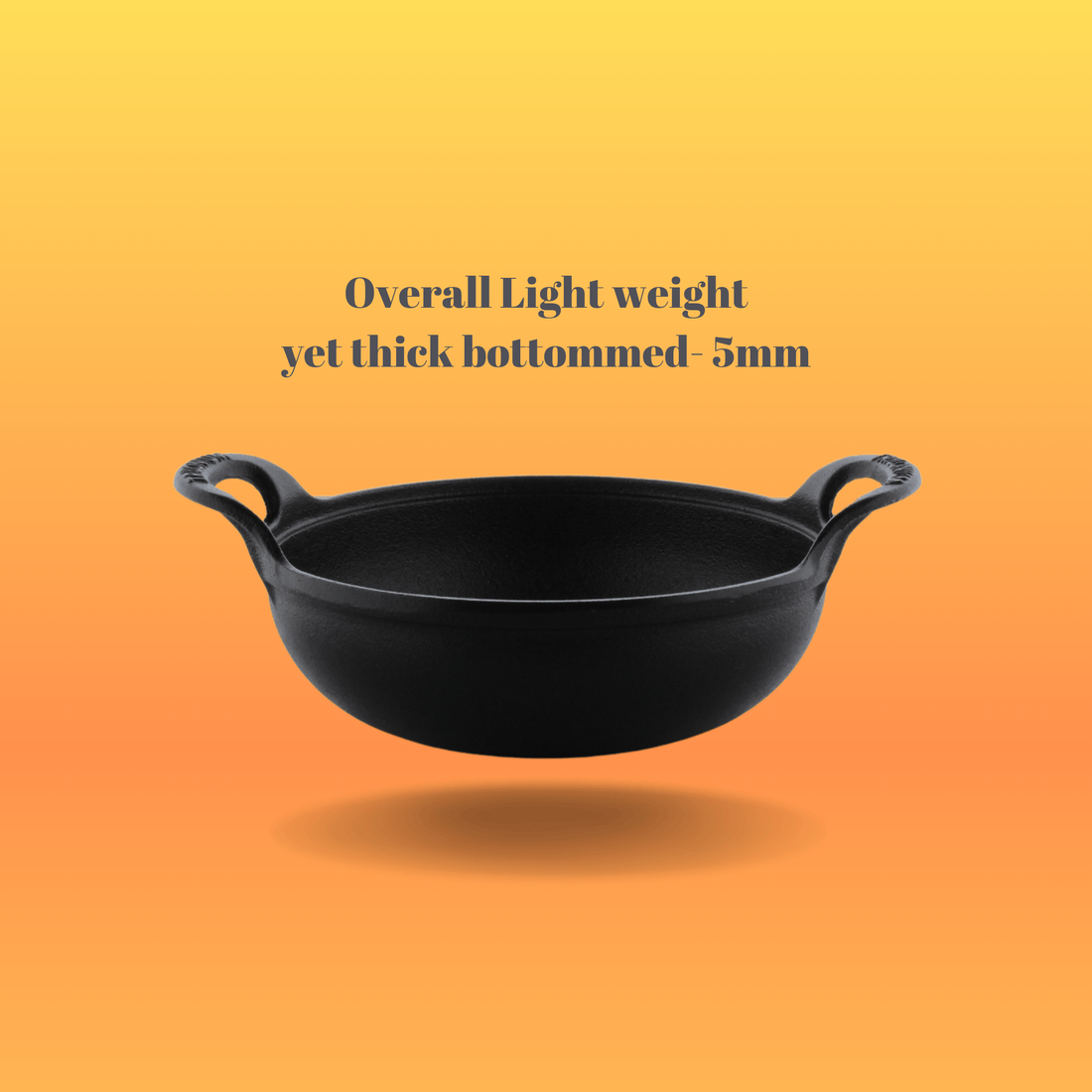 Trilonium Triple Seasoned Cast Iron CrockWok Kadhai | Gas & Induction Compatible | Black - view 6