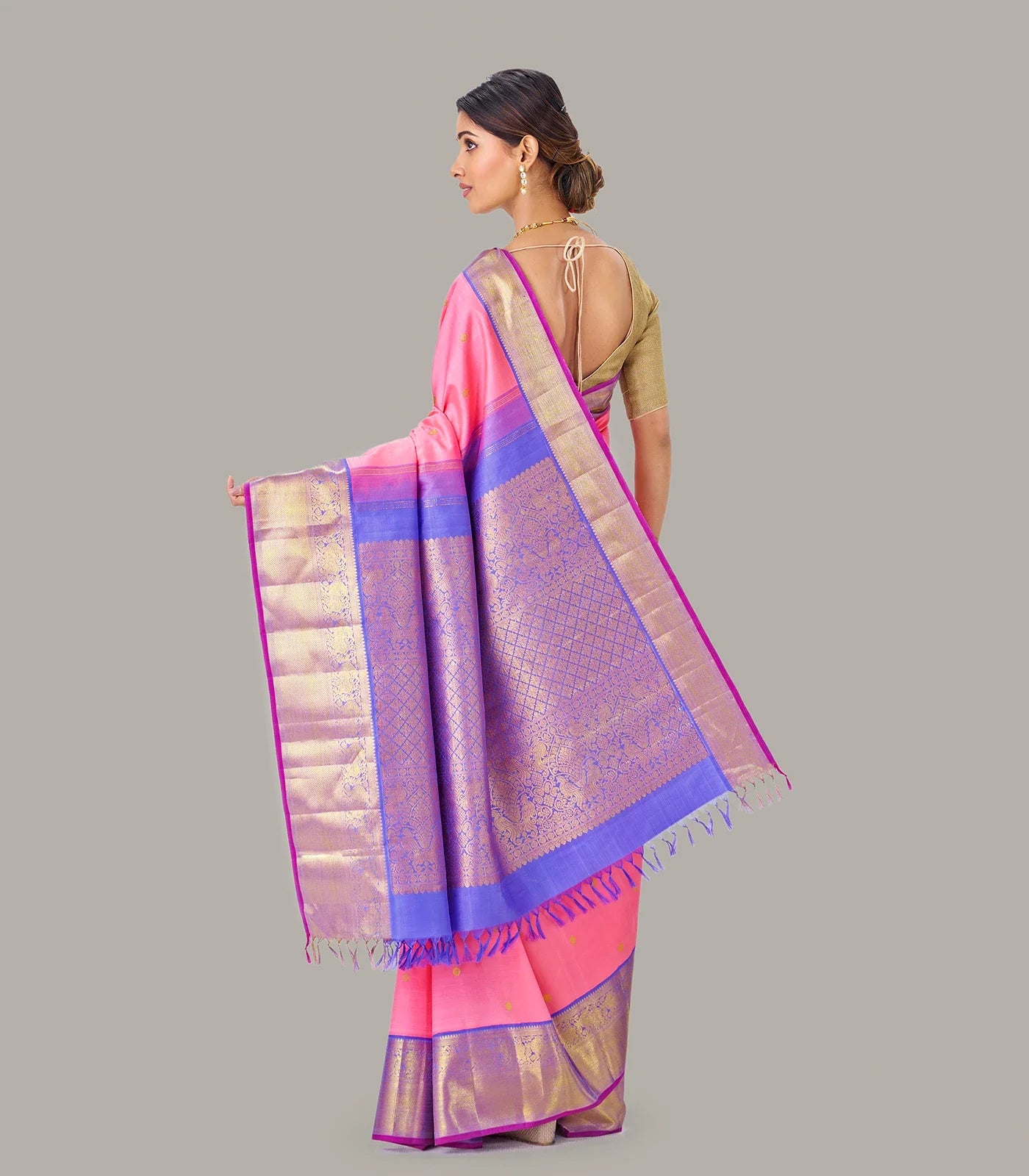 RmKV Baby Pink Handloom Kanchipuram Korvai Silk Saree and Zari Buttas - view 2