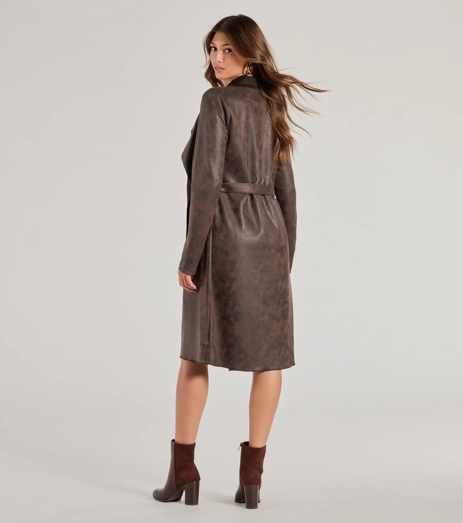 Windsor Chic Impression Faux Suede Belted Trench Coat - view 2