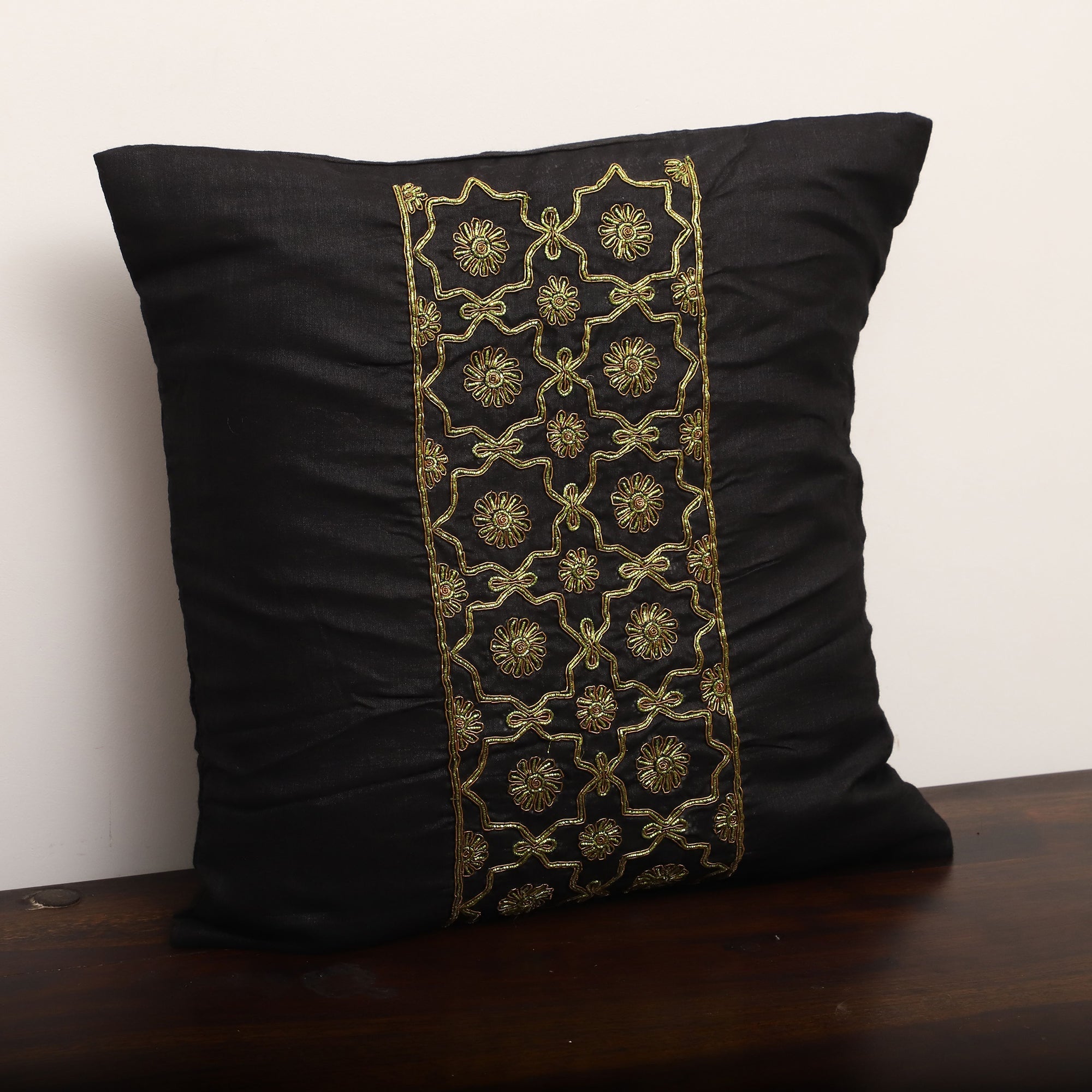 TICS Black - Star Butas - Zardozi Hand Embroidered Raw Silk Cushion Cover (Set of 5) - view 5