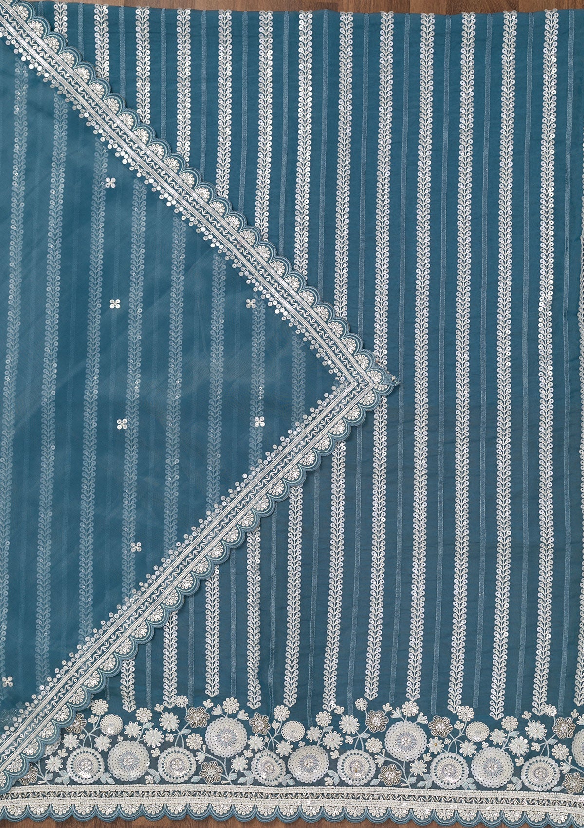 Koskii Blue Threadwork Tissue Unstitched Salwar Suit - view 3