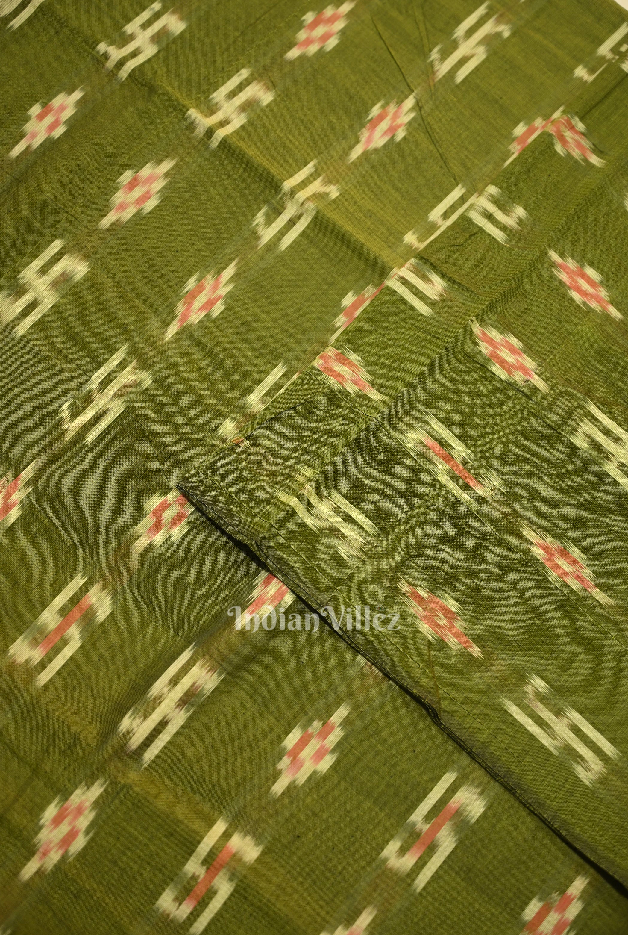 IndianVillèz Mehendi Green Swastik Sambalpuri Ikat Cotton Fabric - view 2
