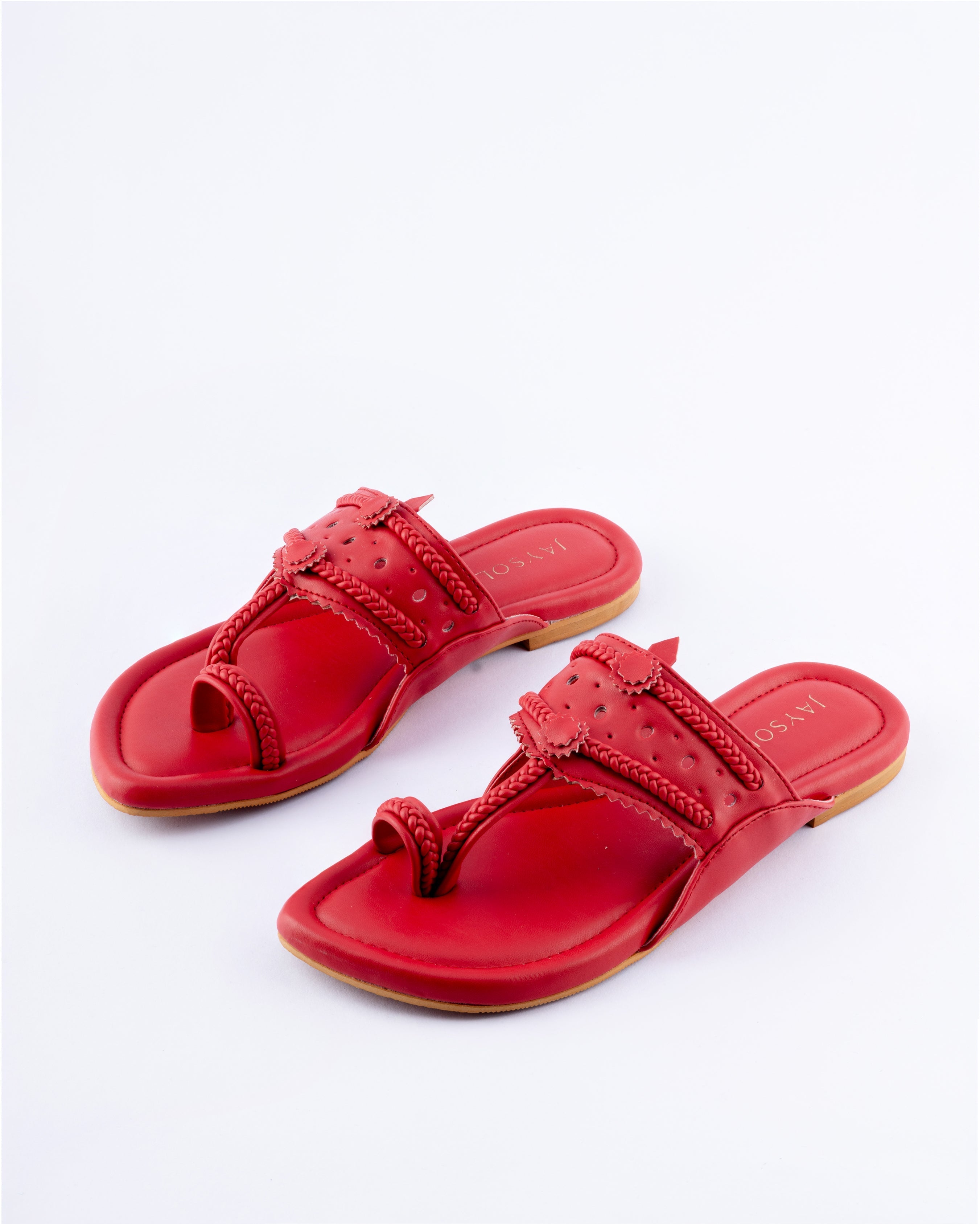 Jaysole Indian Red Solid Kolha Flats - view 3