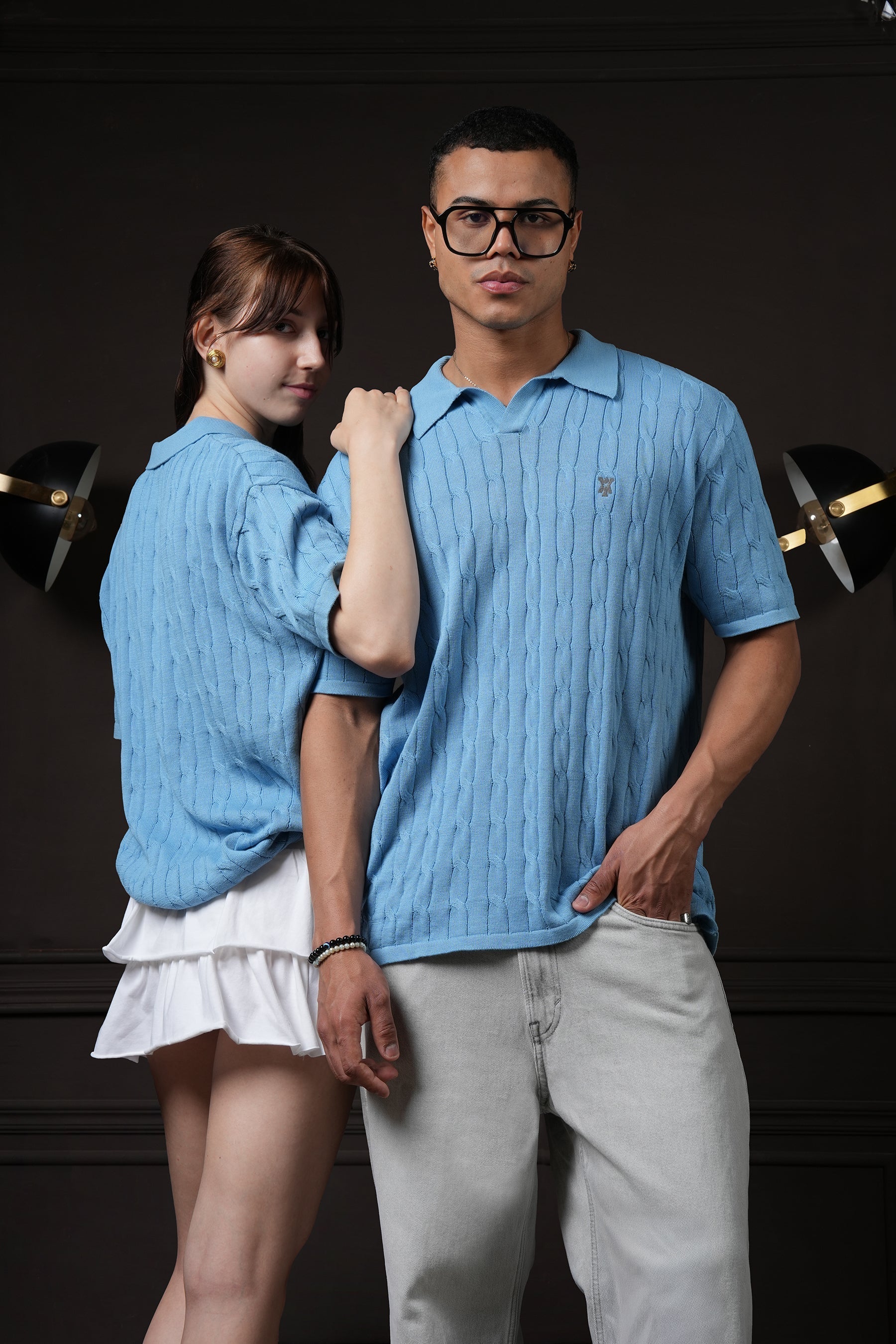 Y*all Pristine Cable Knit Polo - Cornflower Blue - view 8