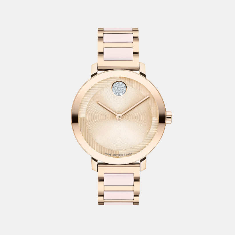 Movado Bold Women Quartz Rose Gold Dial Analog Stainless Steel Watch 3601237