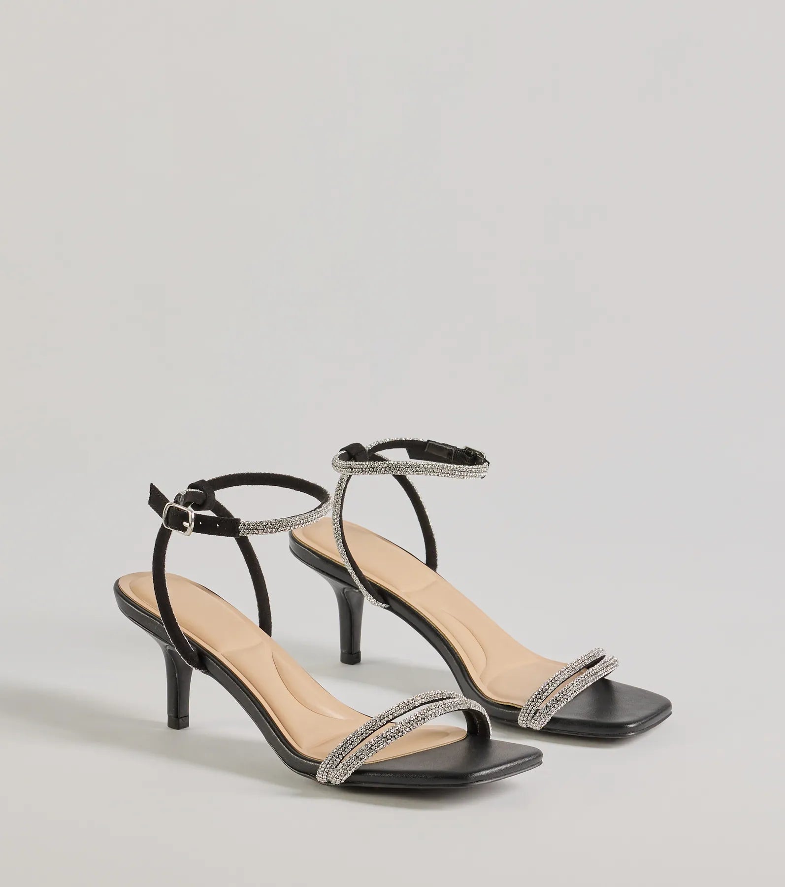 Windsor Chic Glamour Rhinestone Strappy Stiletto Kitten Heels