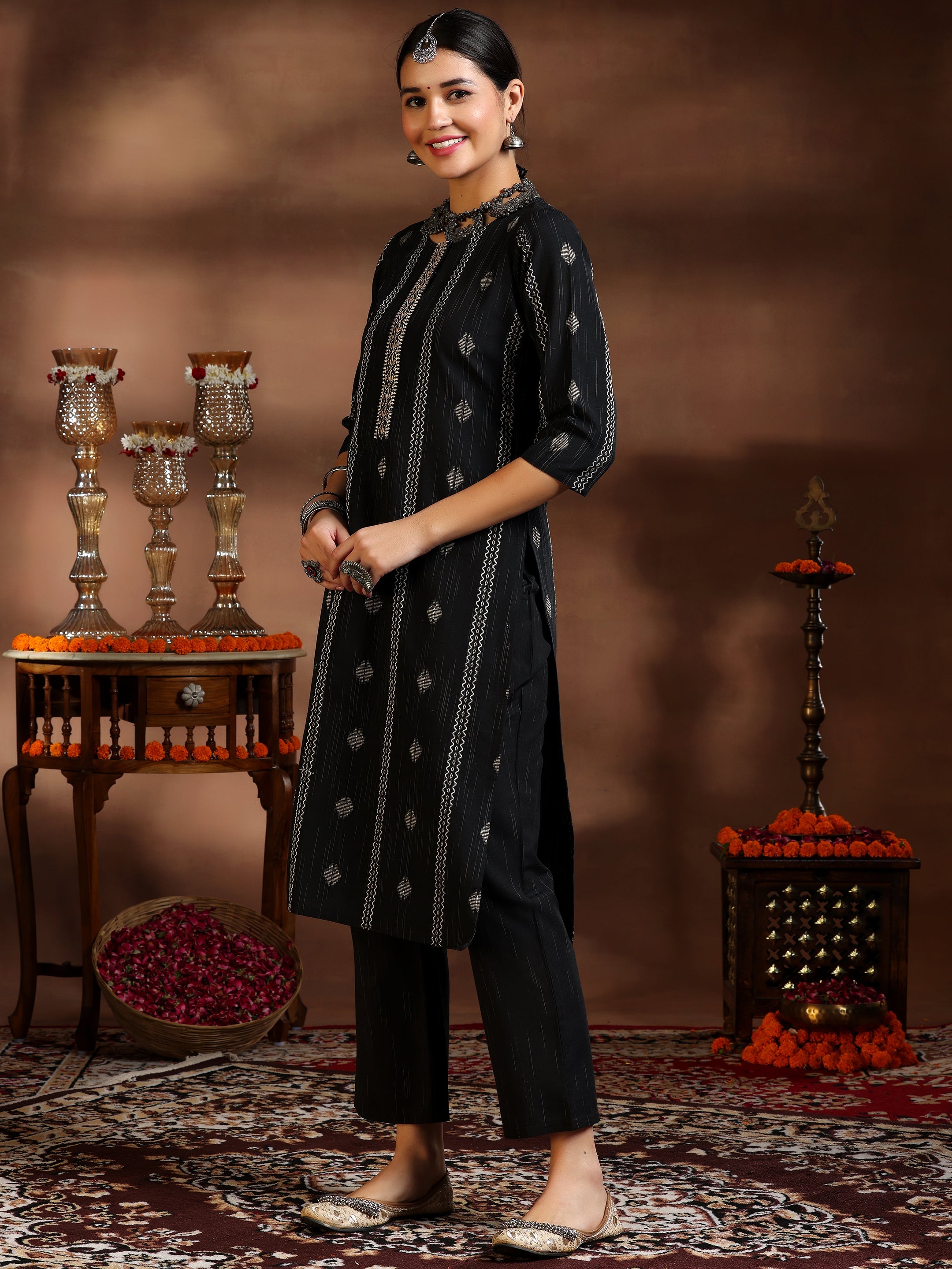 Libas Black Woven Design Cotton Blend Straight Suit With Dupatta - view 2