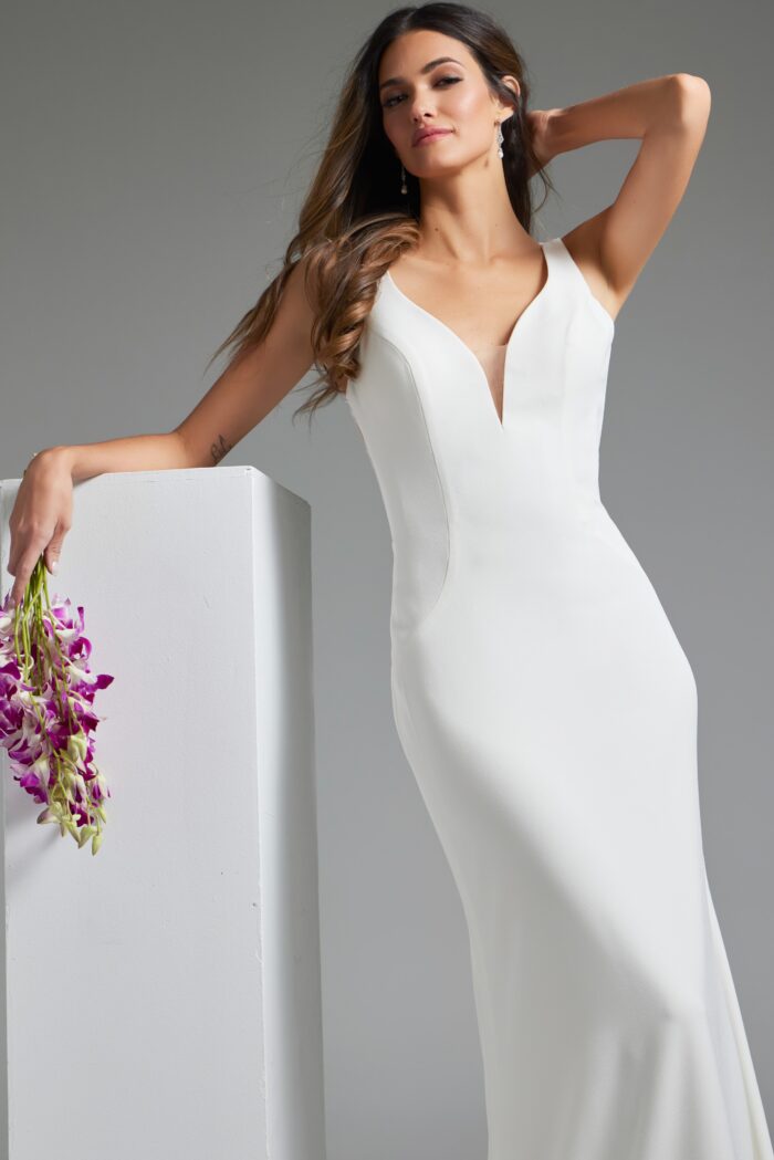 Jovani JB42222 Long Lace Back Mermaid Wedding Dress - view 4