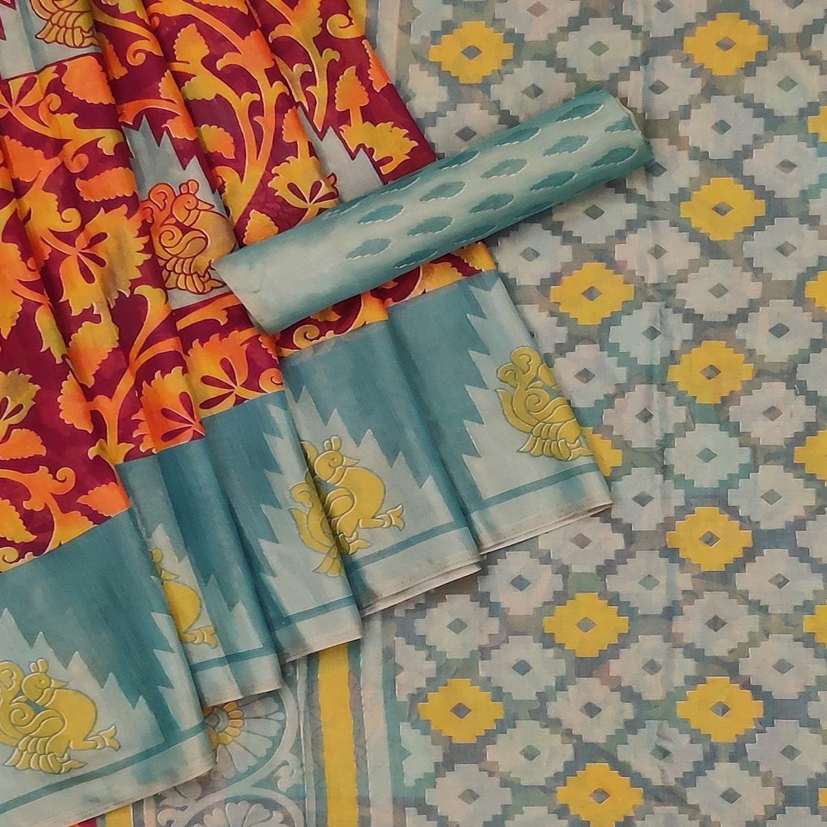 Peachmode Maroon Casual Wear Printed Art Silk Saree - view 2