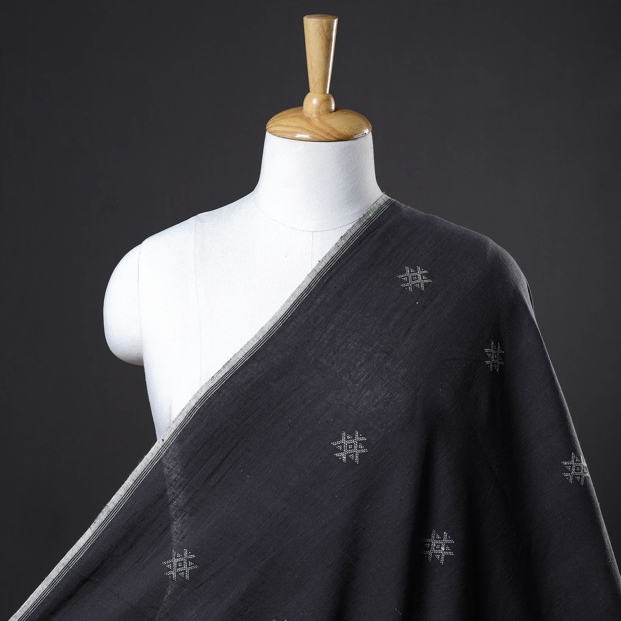 KACHCHH JI CHHAAP Black - Organic Kala Cotton Handloom Buti Fabric 08