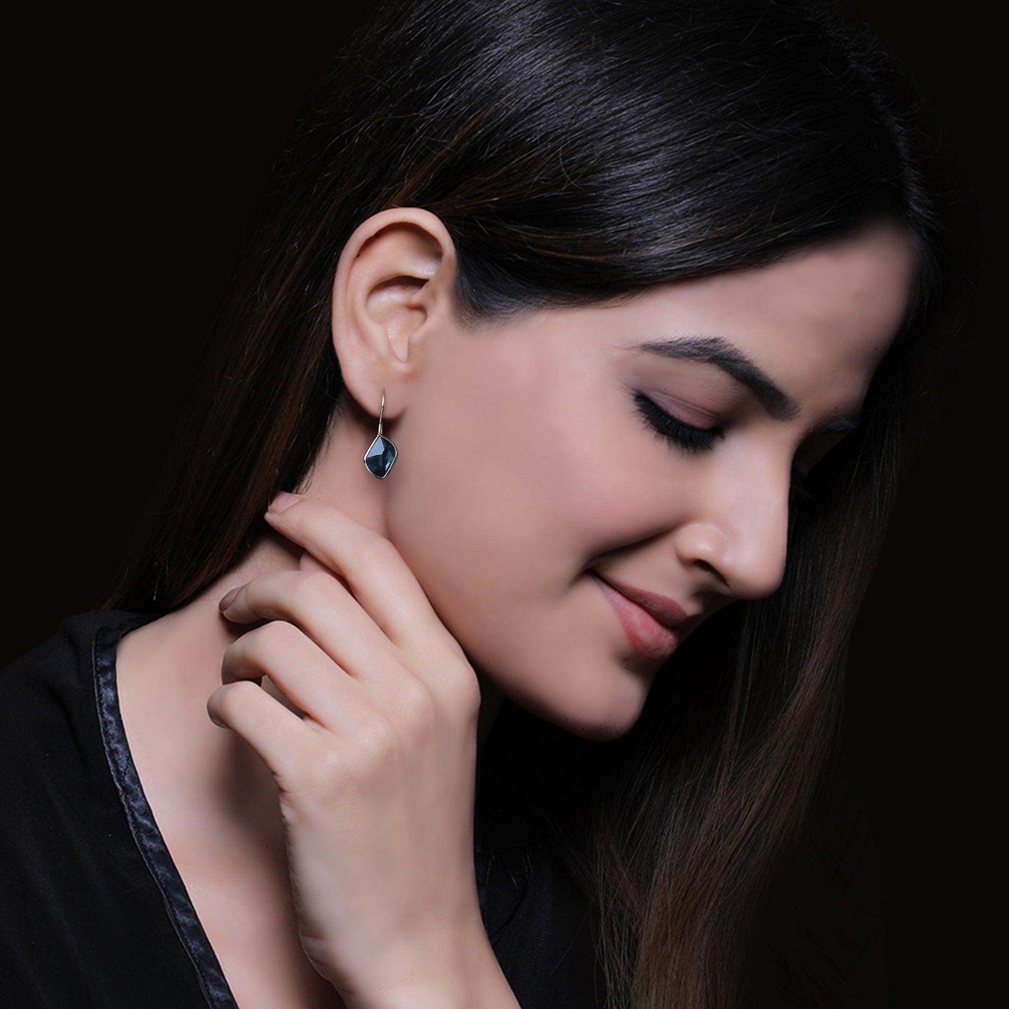 GIVA Jewellery Silver Royal Blue Crystal Earrings - view 3