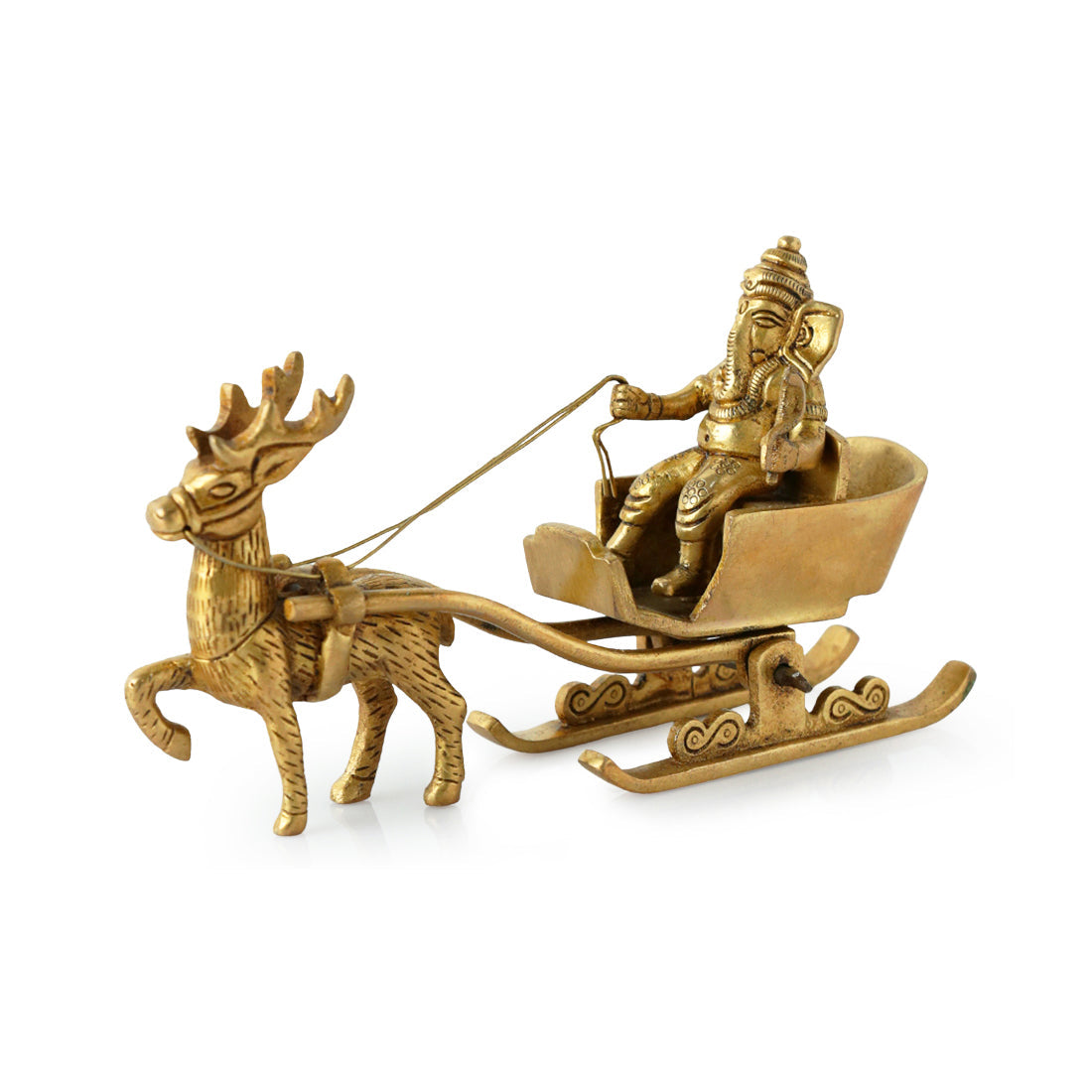 EXCLUSIVELANE 'Chariot Brass Ganesha' Showpiece Idol (Hand-Etched, 0.7 Kg) - view 2