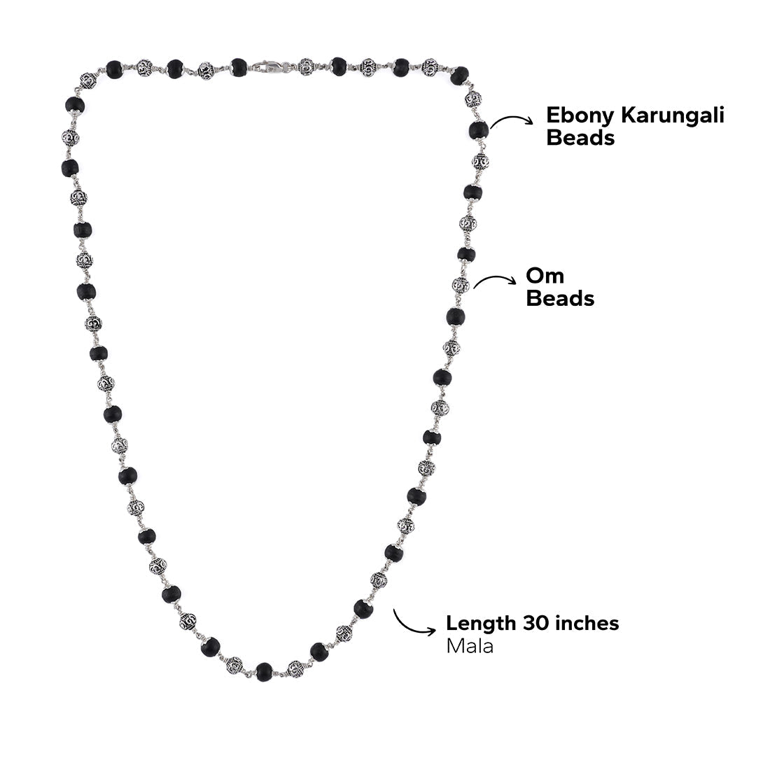 Prinjal Jewellers Karungali With Om Silver Beads Mala - view 6