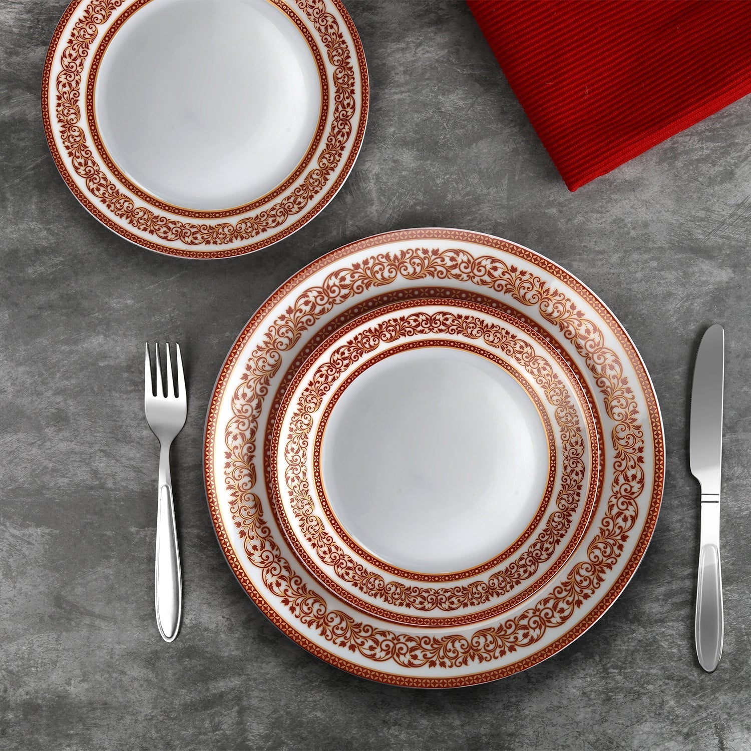 Cello Solitaire Series 27 Pieces Ruby Opalware Dinner Set, Family of 6