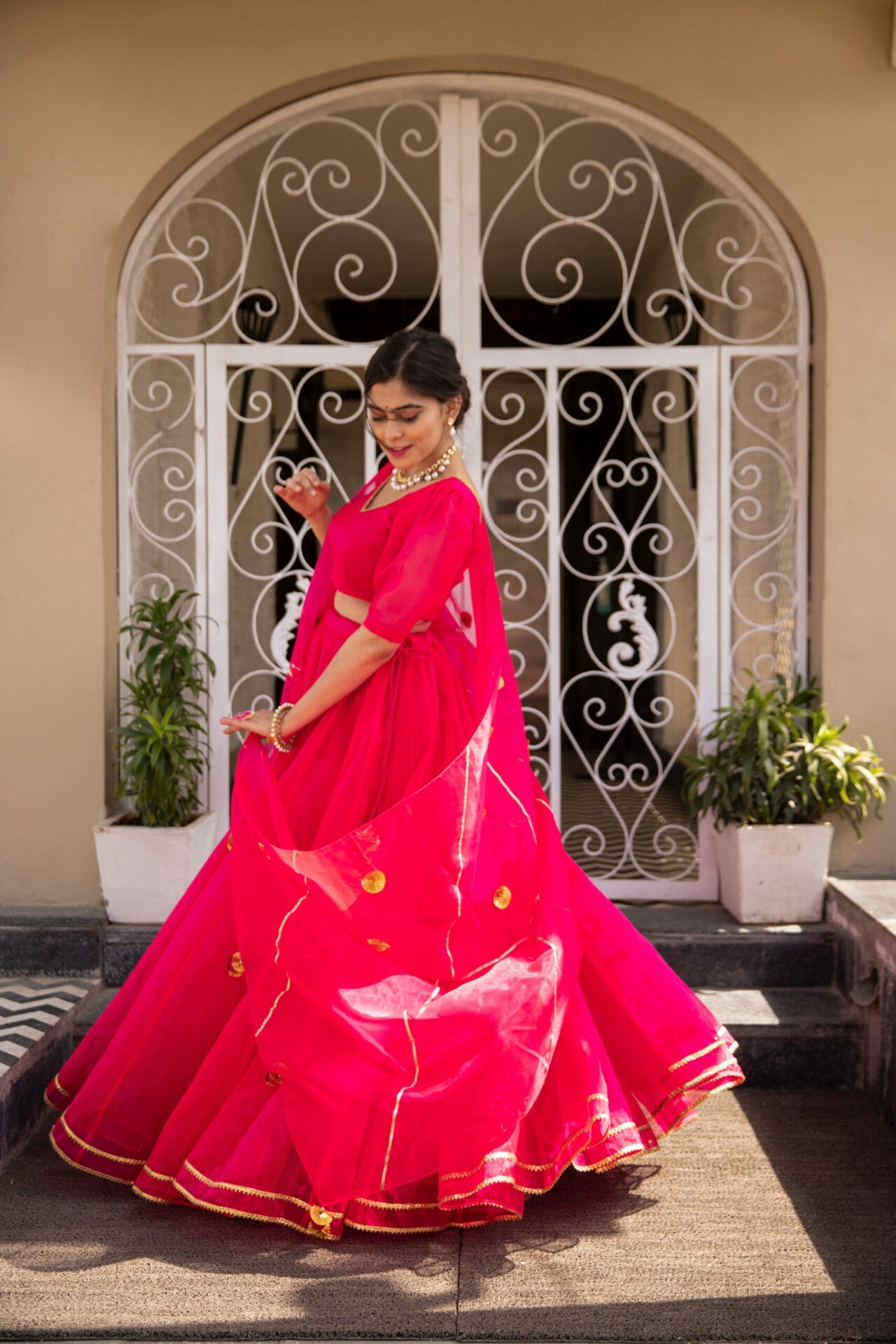 Idaho-o pink organza puff sleeves lehenga – Women's - view 2