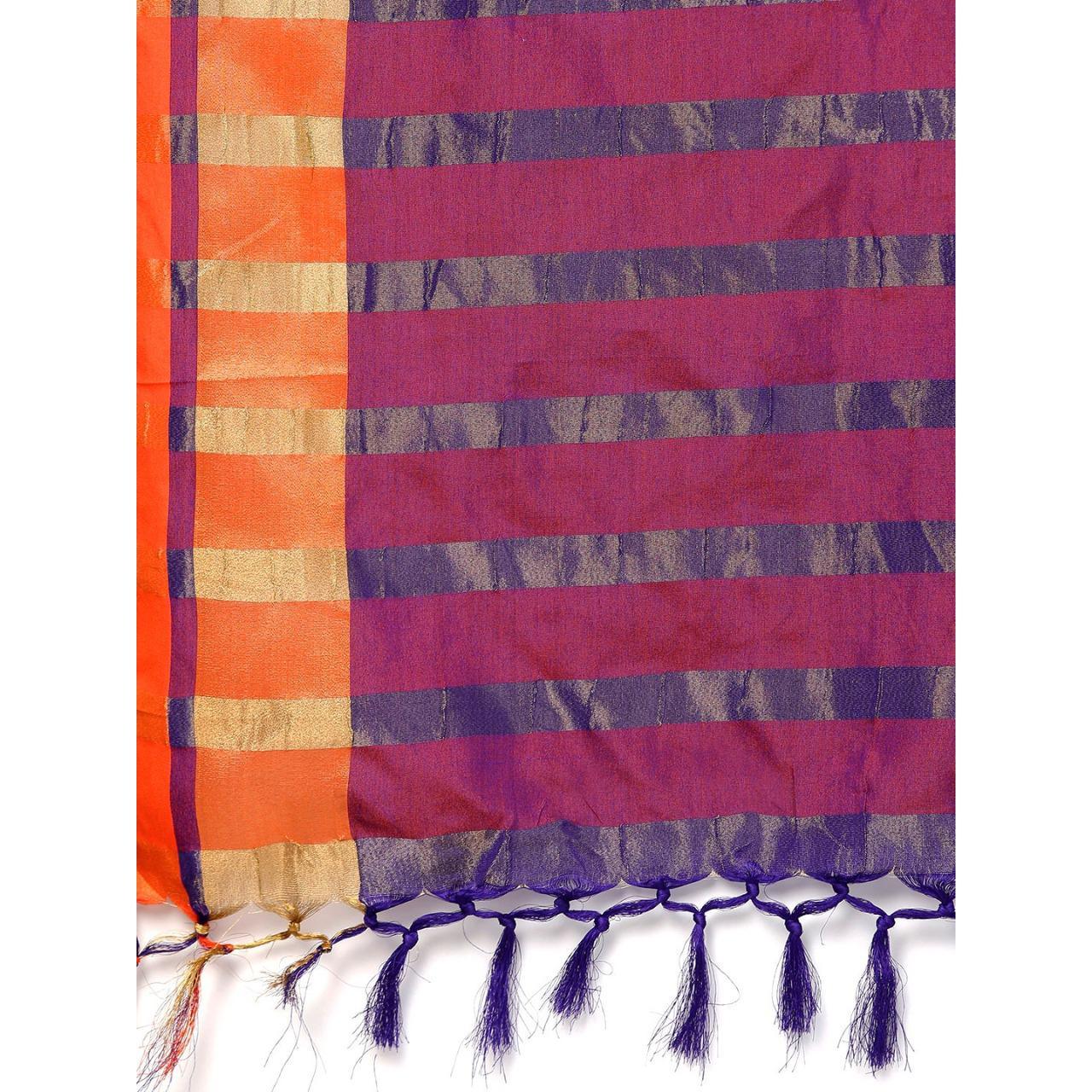 Peachmode Magnetic Blue Colored Festive Wear Woven Cotton Silk Saree - view 3