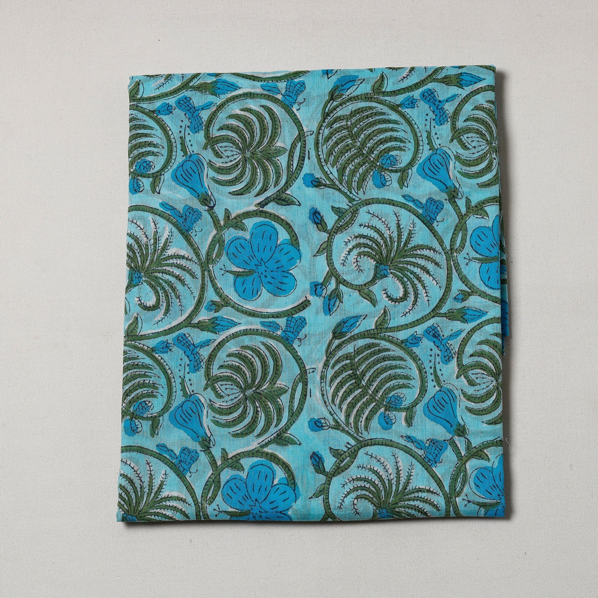 KUSUMLATA Blue - - Sanganeri Block Printed Cotton Precut Fabric (1.6 meter)