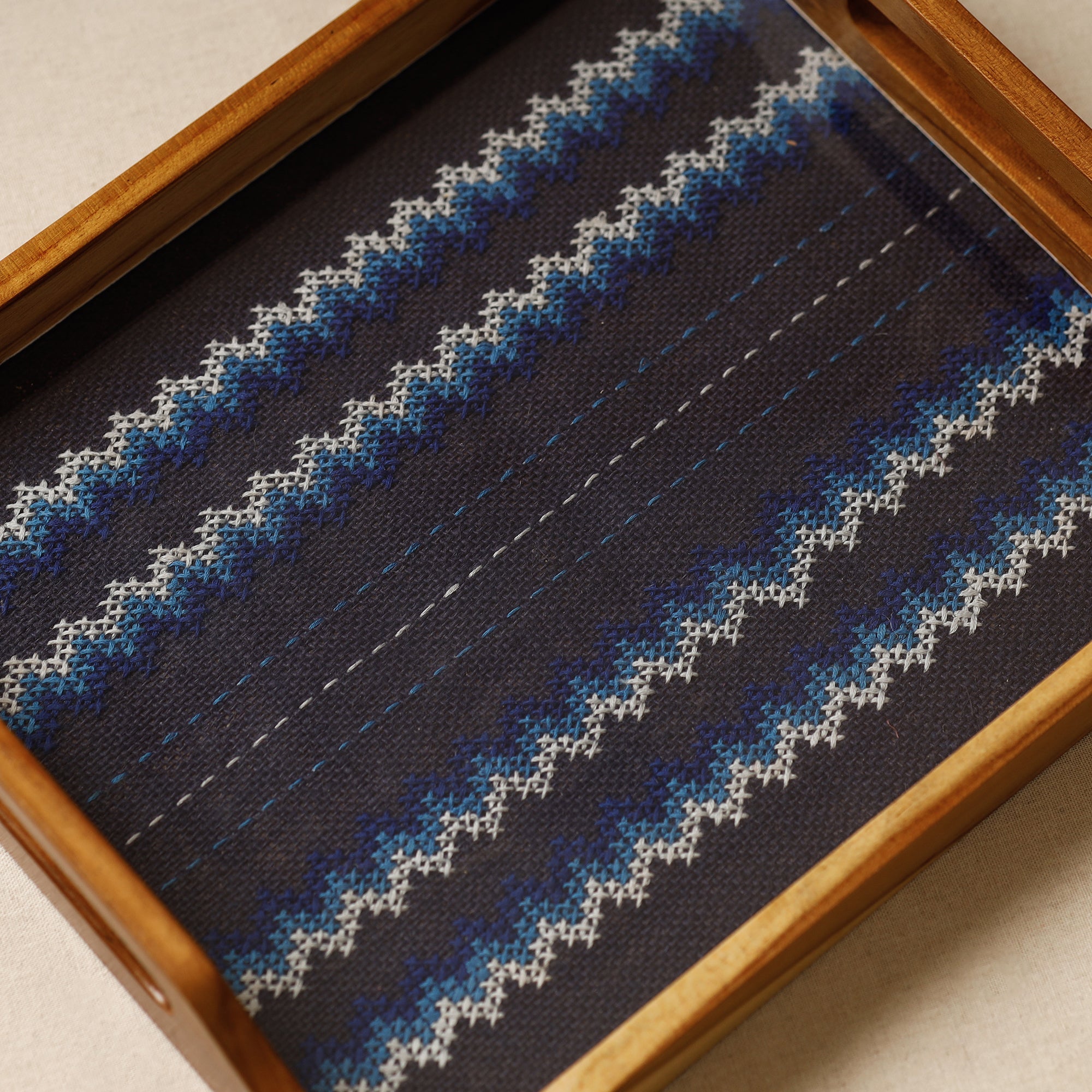 KAMLI Black - Tribal Hand Embroidered Sagwan Wood Tray - view 3