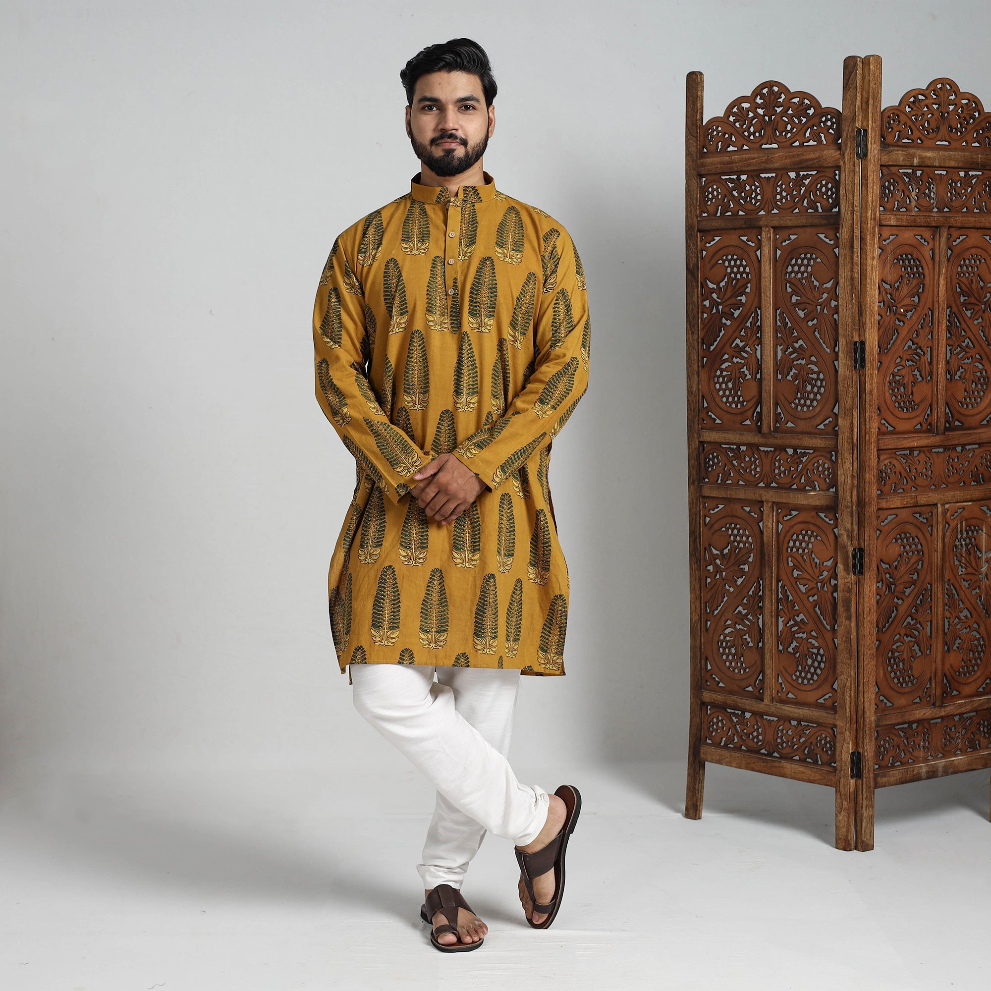 ITOKRI CASUALS Ajrakh Block Printed Cotton Men Long Kurta 11 - view 2