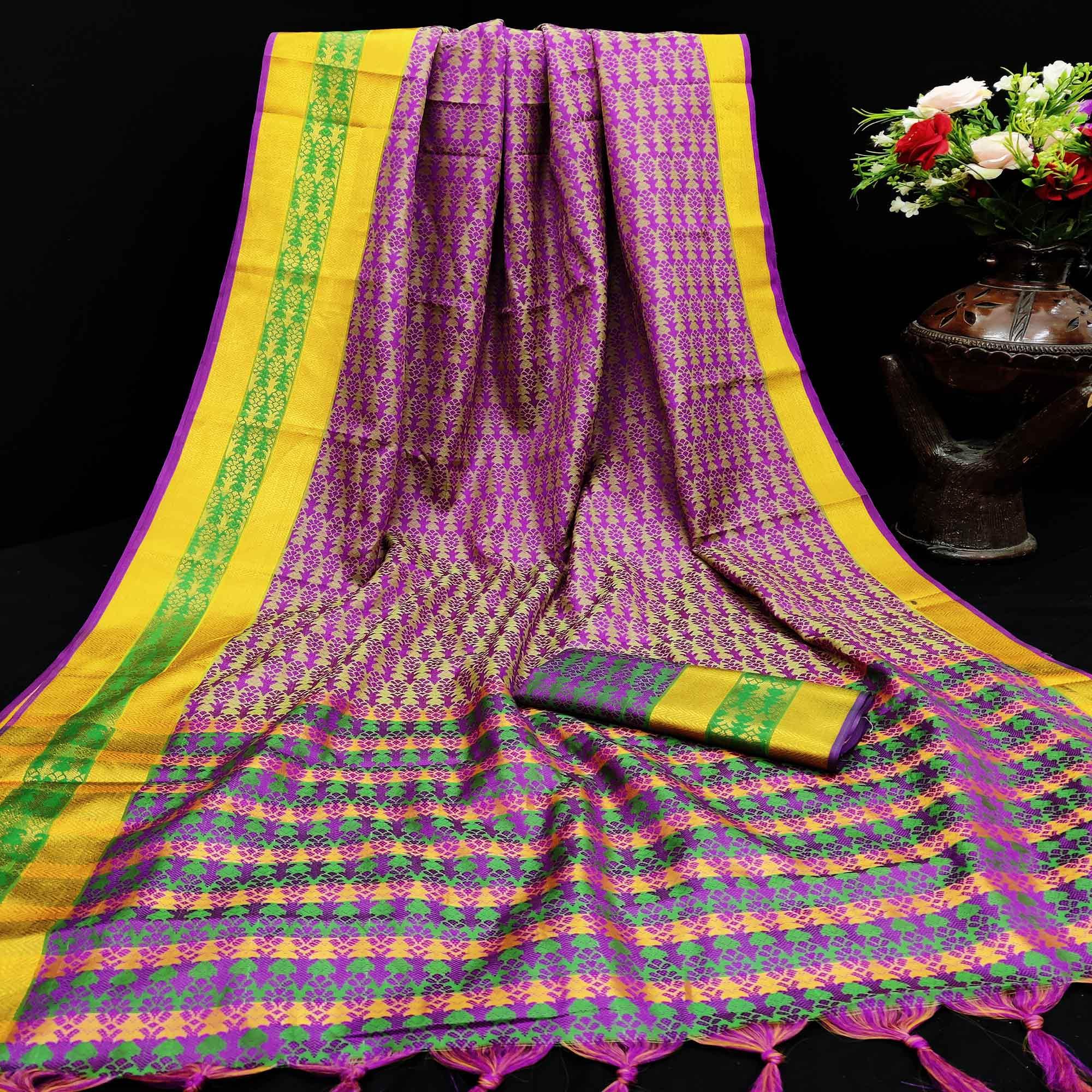 Peachmode Glorious Magenta Colored Festive Wear Woven Jacqaurd Silk Saree