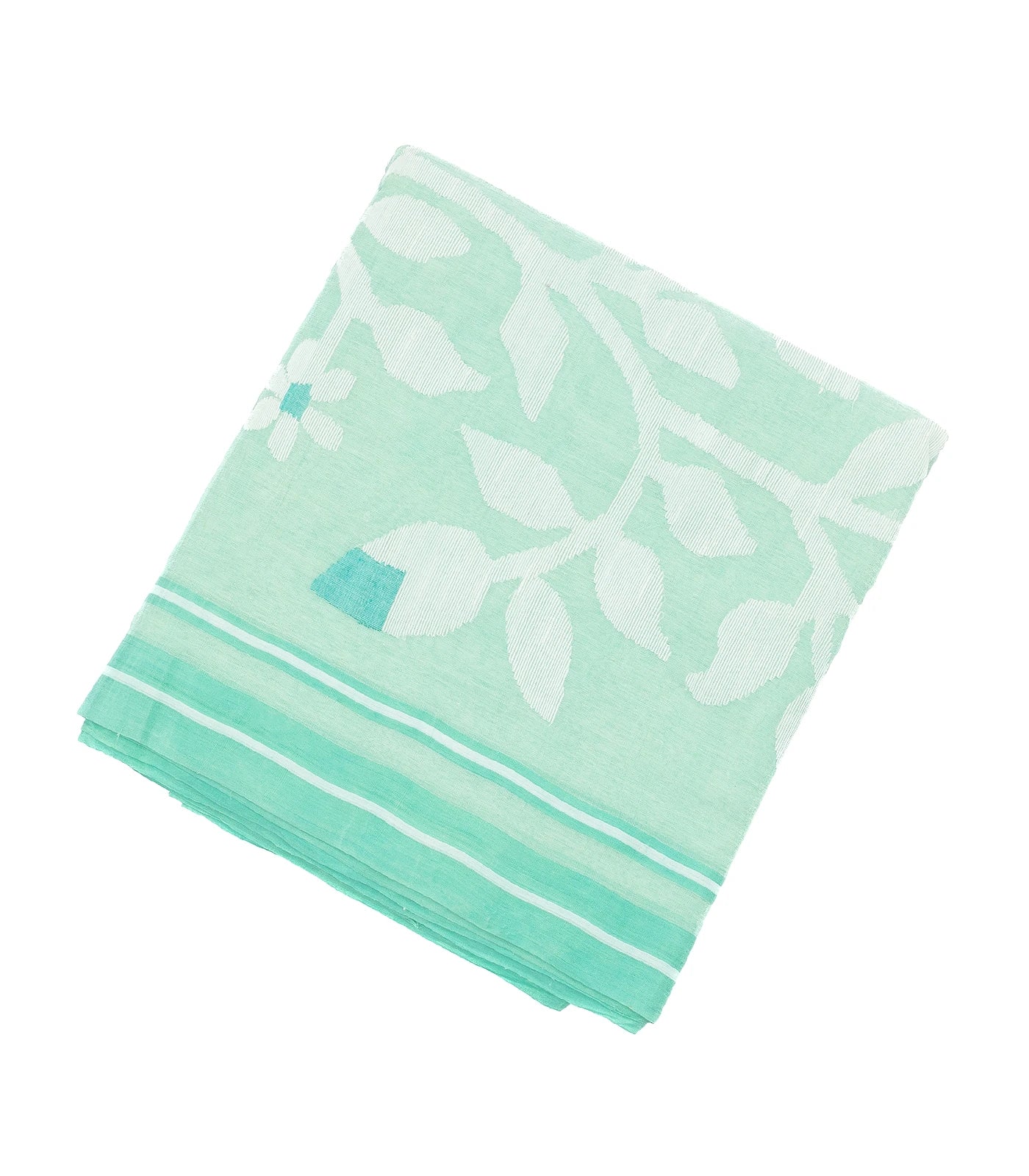 RmKV Turquoise Handloom Dhakai Cotton Saree With Floral Motifs