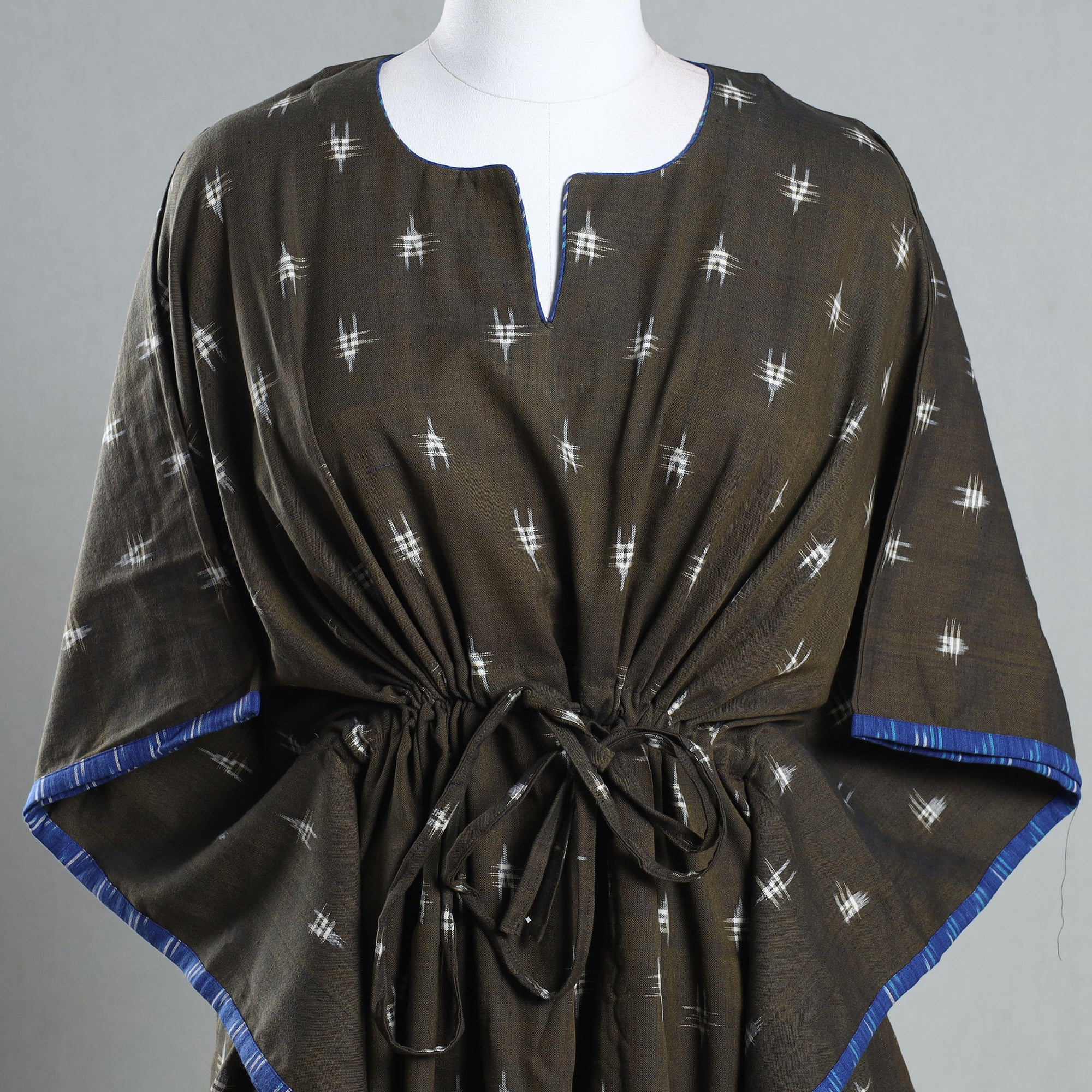 CHUTNEY CRAFT STUDIO Brown - Ikat Weave Cotton Kaftan with Tie-Up Waist (Short) - view 2