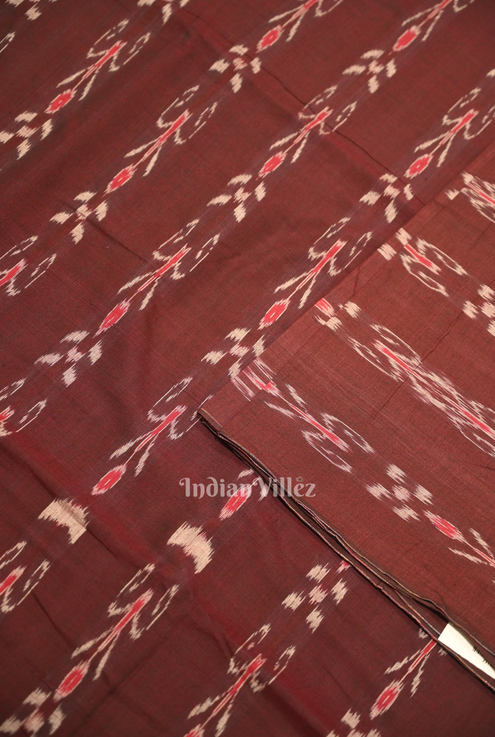 IndianVillèz Marron Mayur Chandrika Sambalpuri Ikat Cotton Fabric - view 2
