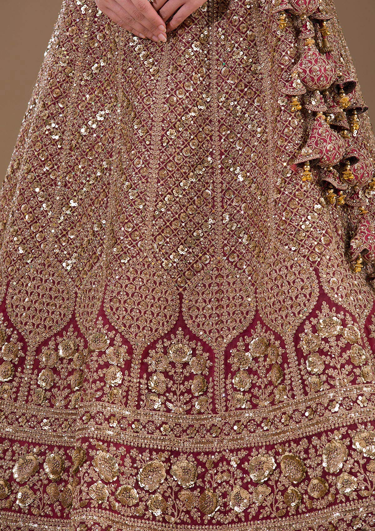 Koskii Light Brown Sequins Net Readymade Lehenga - view 7