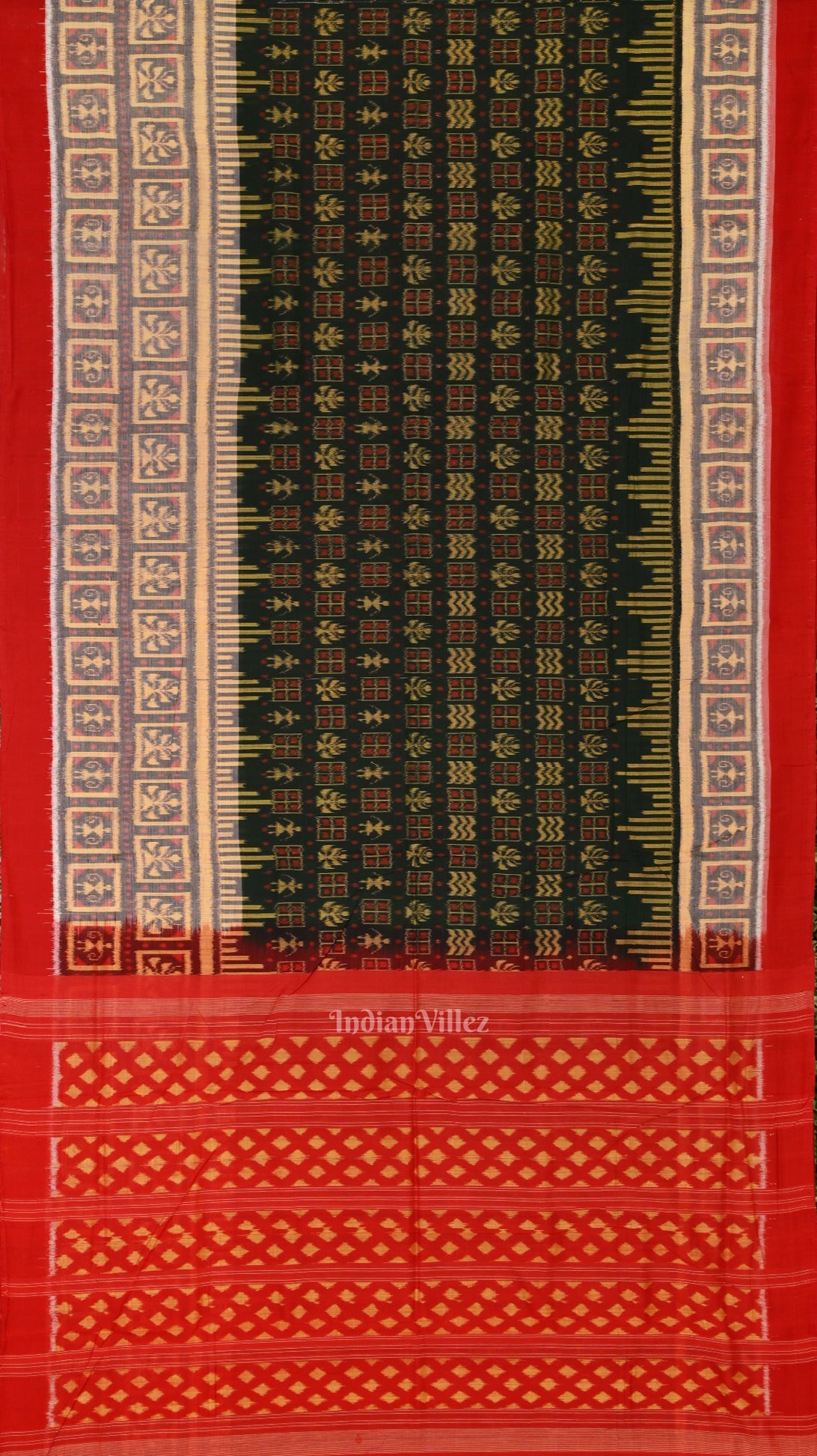 IndianVillèz Green Kothi Design Odisha Ikat Sambalpuri Cotton Saree