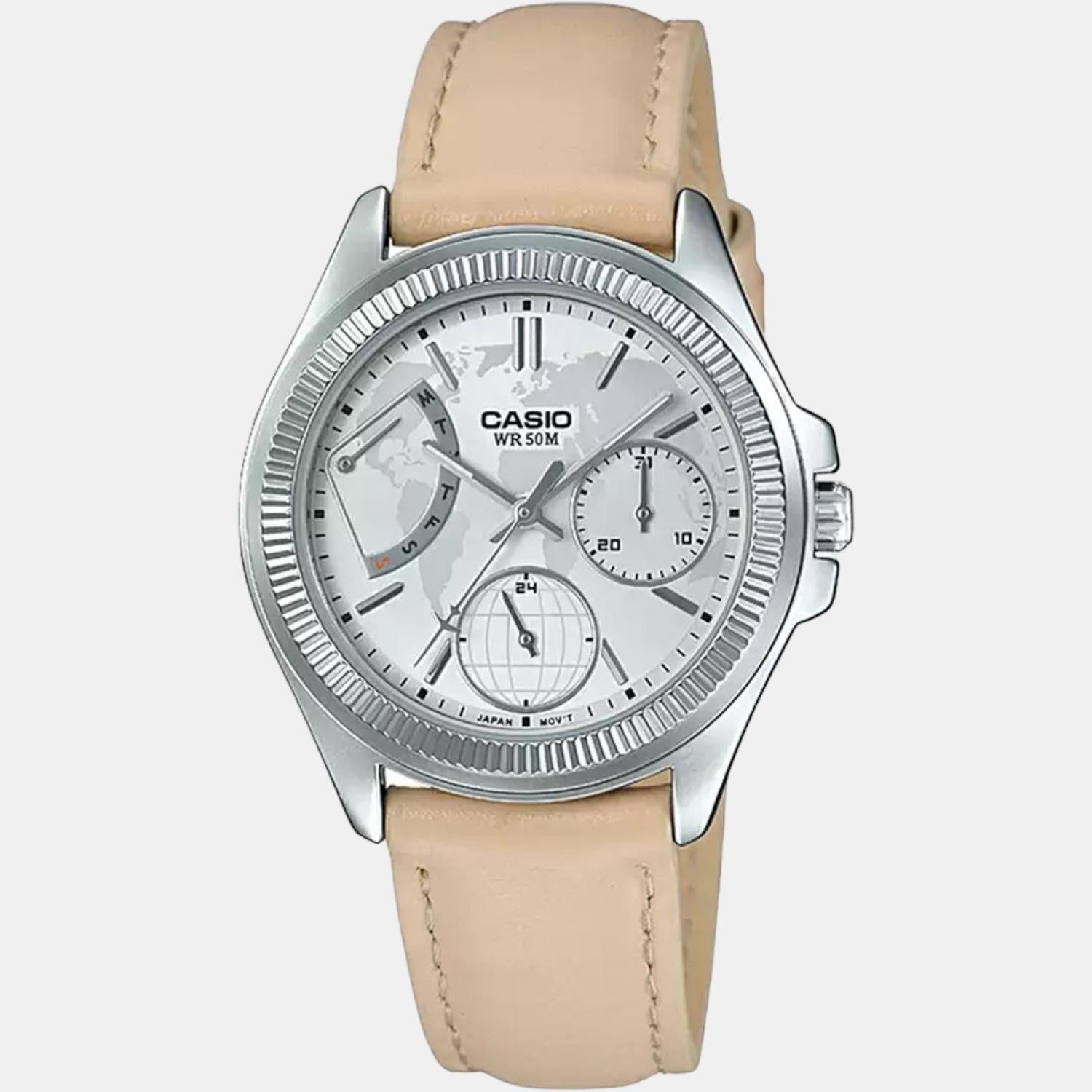 Casio Enticer Women Quartz Silver Dial Chronograph Leather Watch A1581 - view 2