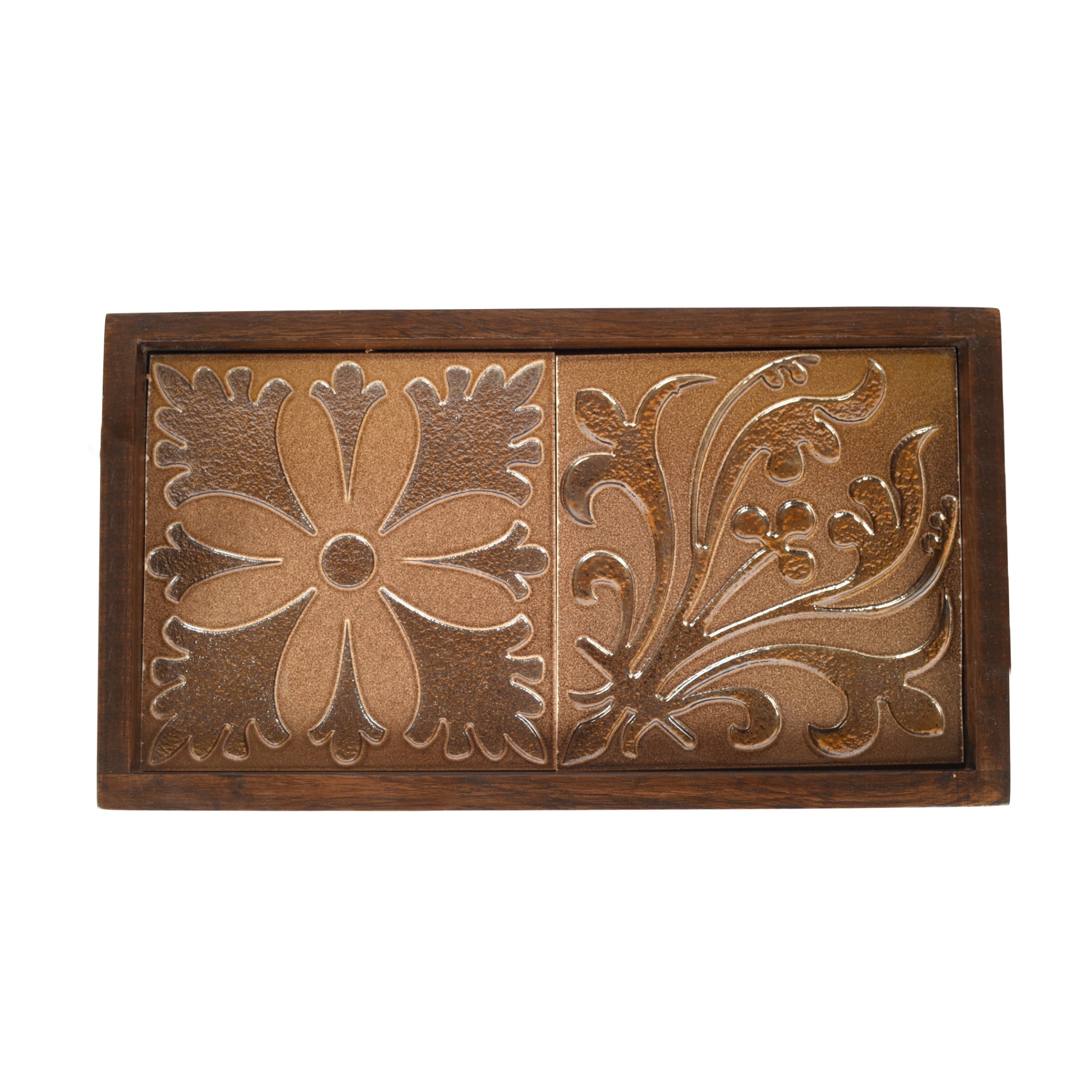 ART CREATIONS BY SUMAN SONTHALIA Brown - Mango Wood Handcrafted Floral Serenade Rectangular Tray (12 x 7.5 in) - view 4