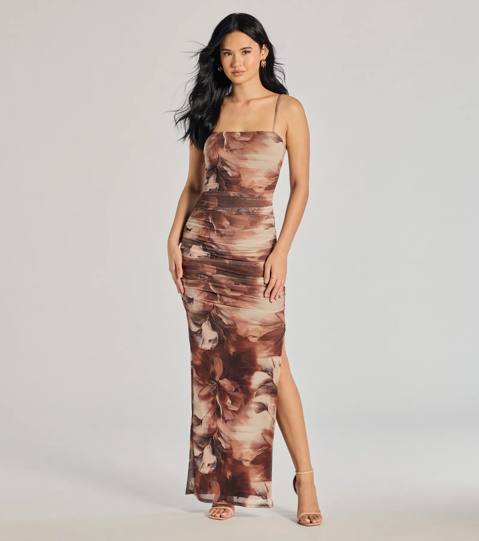Windsor Ravishing Florals High-Slit Ruched Maxi Dress